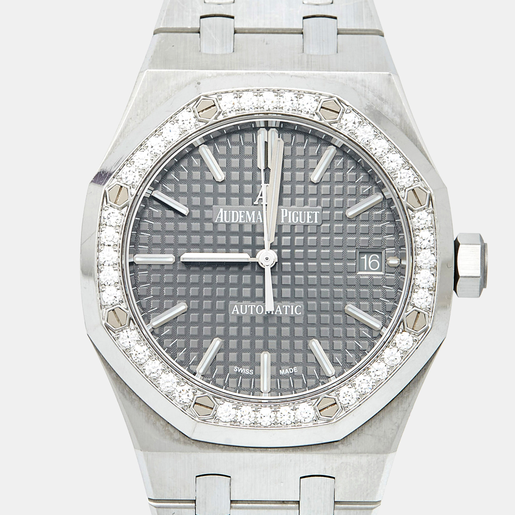 Audemars Piguet Grey Ruthenium “Grande Tapisserie” Stainless Steel Diamond Royal Oak 5451ST.ZZ.1256ST.02 Unisex Wristwatch 37 Mm