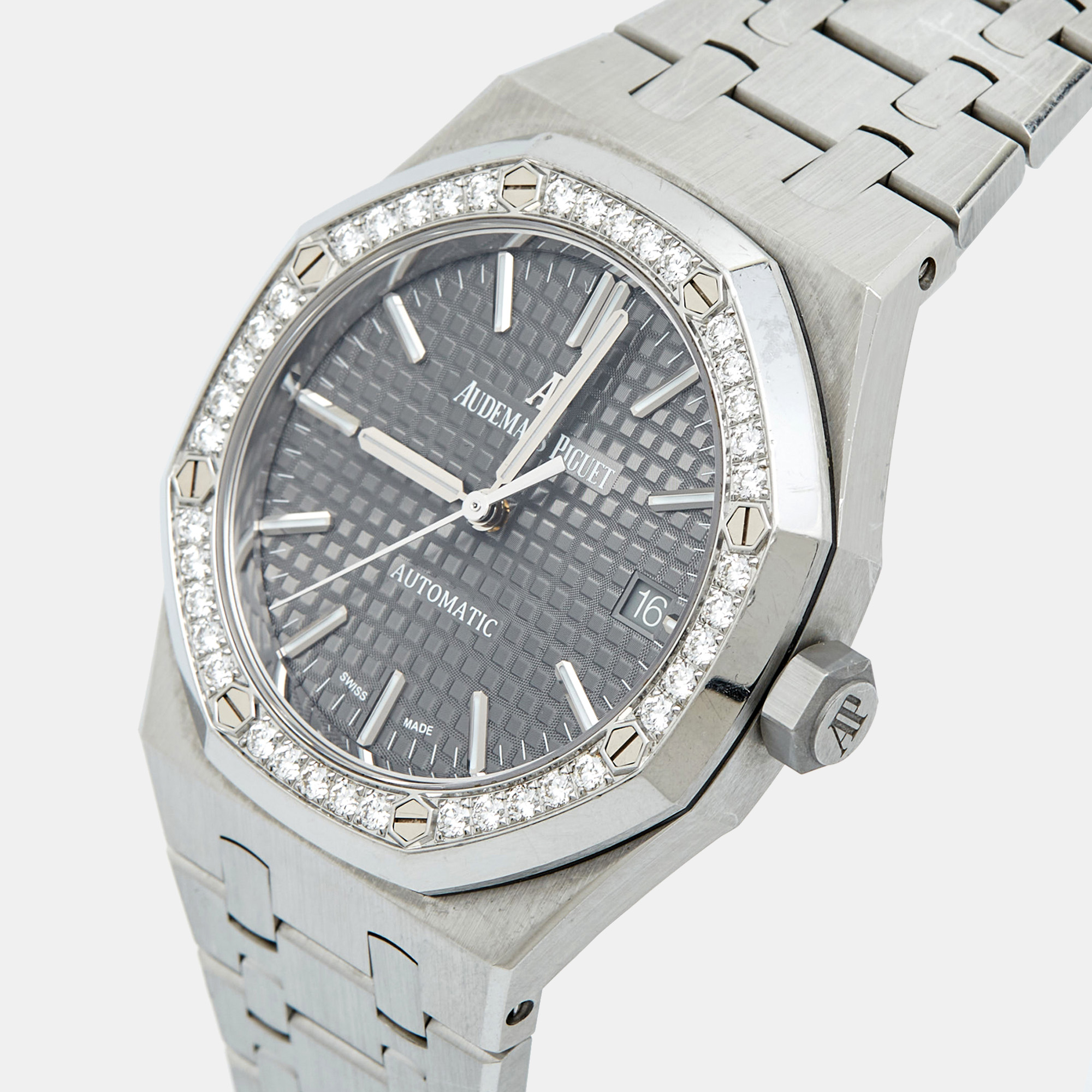 Audemars Piguet Grey Ruthenium “Grande Tapisserie” Stainless Steel Diamond Royal Oak 5451ST.ZZ.1256ST.02 Unisex Wristwatch 37 Mm