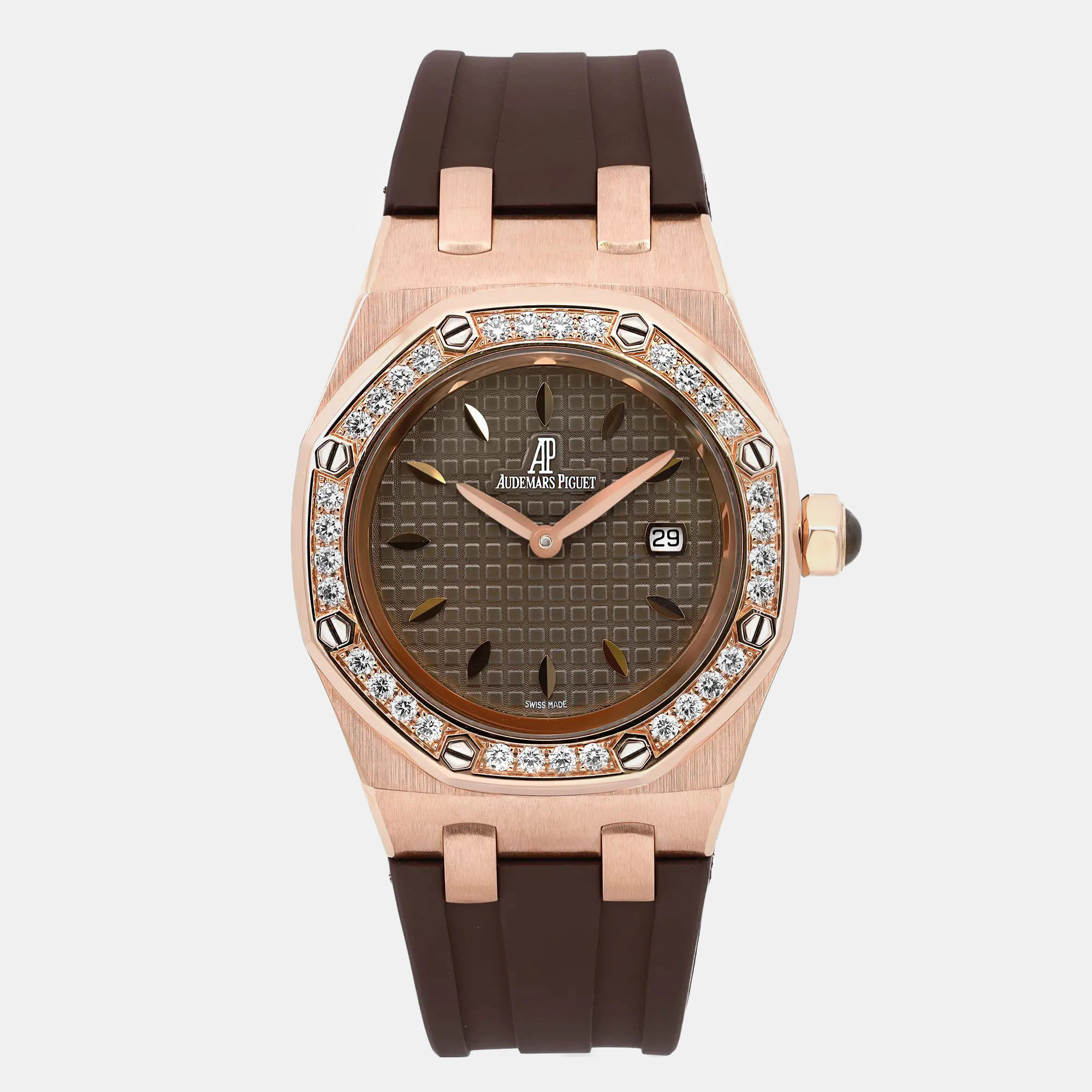 Audemars Piguet Brown Diamond 18k Rose Gold Royal Oak 67621OR Automatic Women's Wristwatch 33 mm
Audemars Piguet Brown Diamond 18k Rose Gold Royal Oak 67621OR Automatic Women's Wristwatch 33 mm
