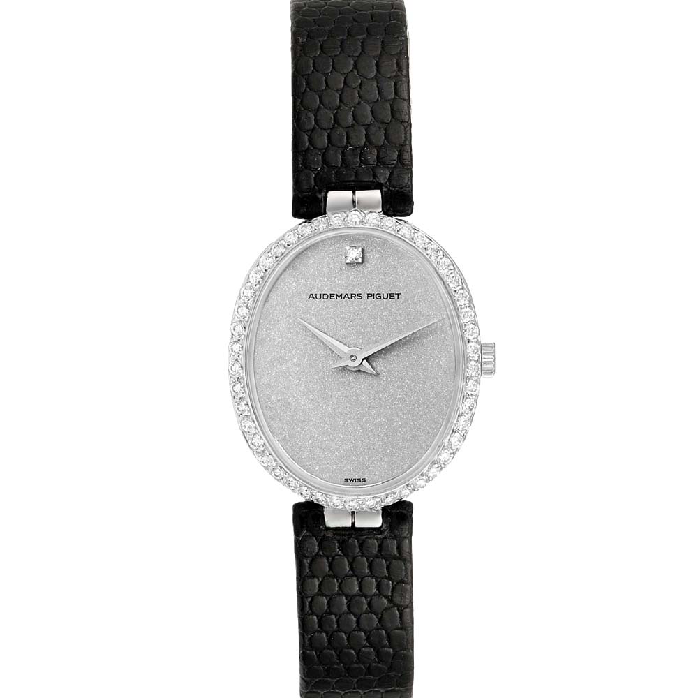 Audemars Piguet Silver Diamonds 18k White Gold Vintage 7073BC Women's Wristwatch 26 x 23 MM