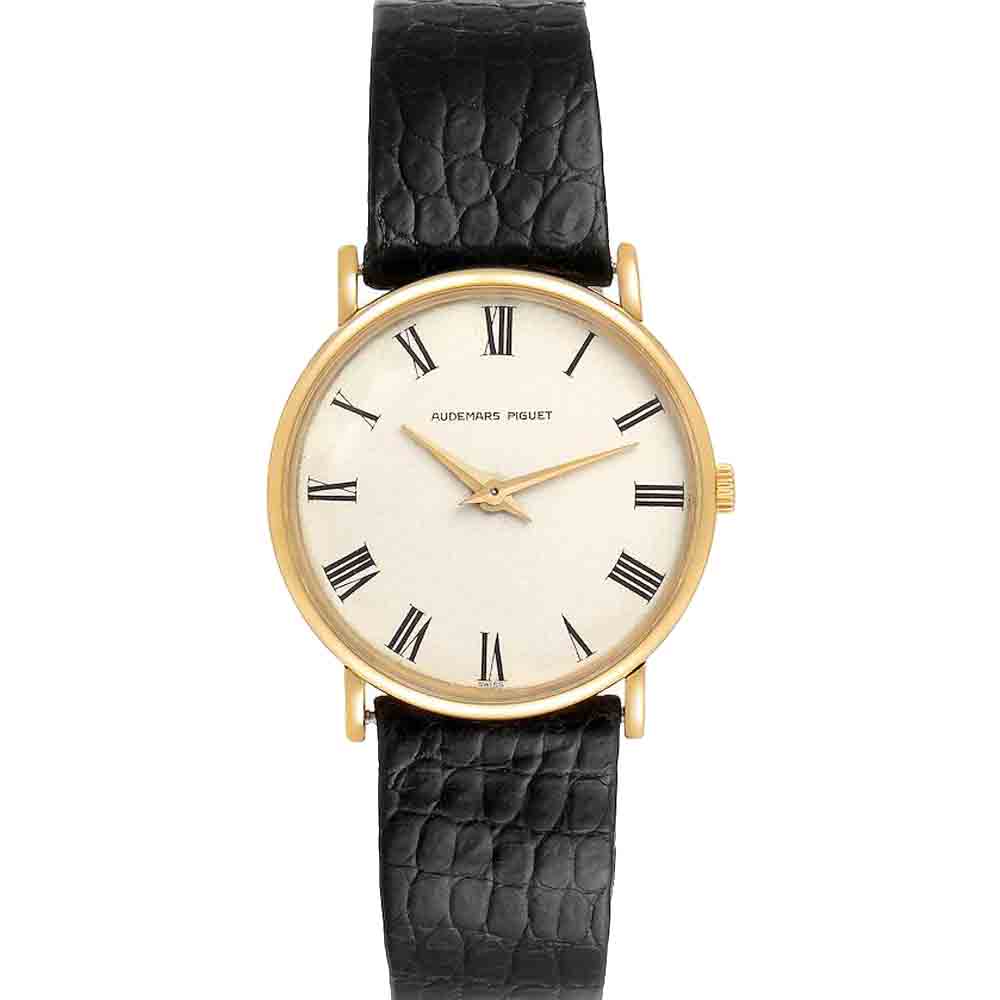 Audemars Piguet White 18K Yellow Gold Vintage Women's Wristwatch 28 MM