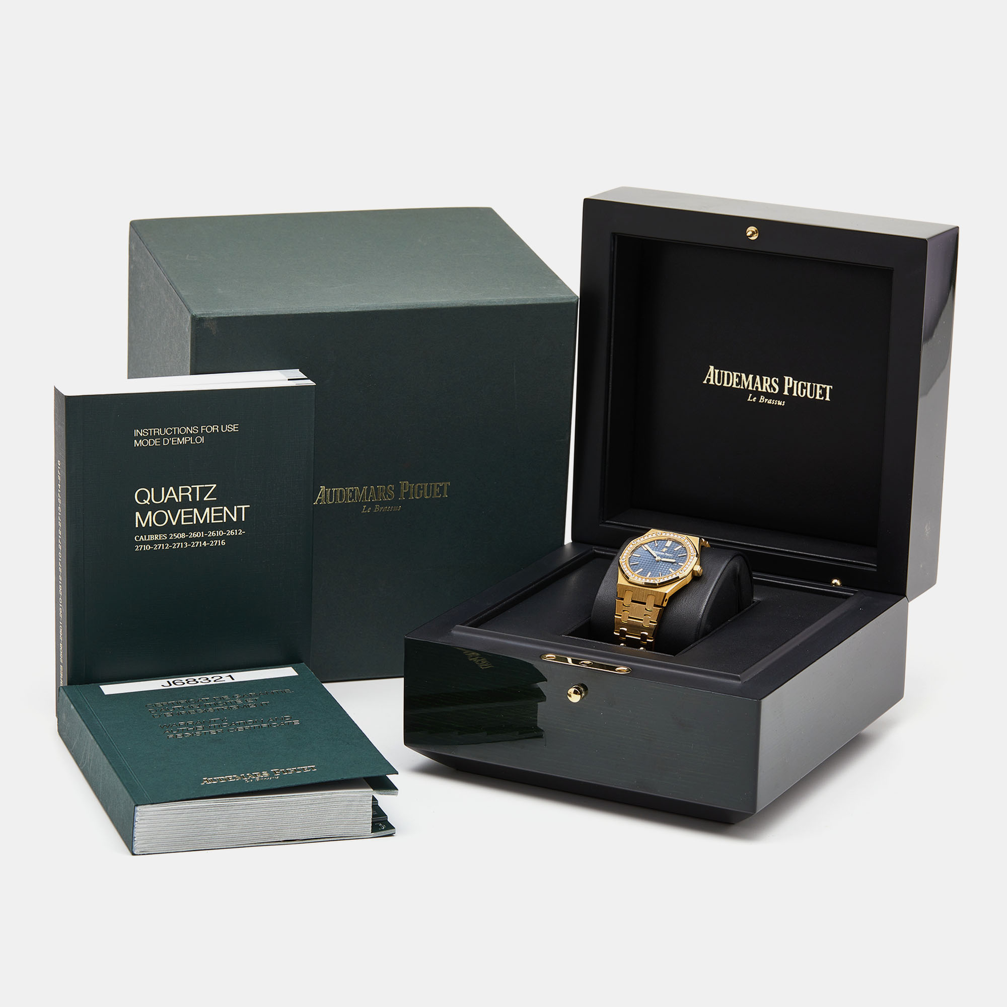 Audemars Piguet Blue 18k Yellow Gold Diamond  Royal Oak 67651BA.ZZ.1261BA.02 Women's Wristwatch 33 Mm