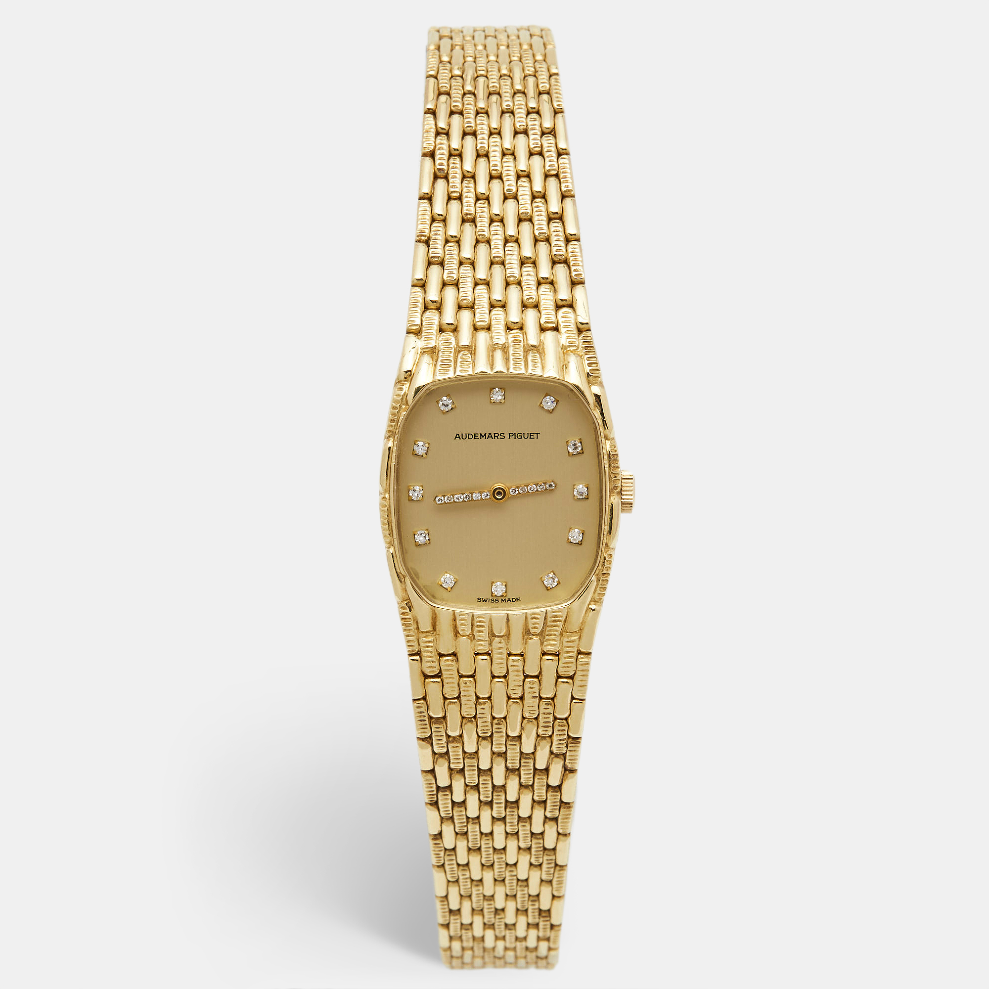 Audemars piguet champagne diamond 18k yellow gold women's wristwatch 21 mm