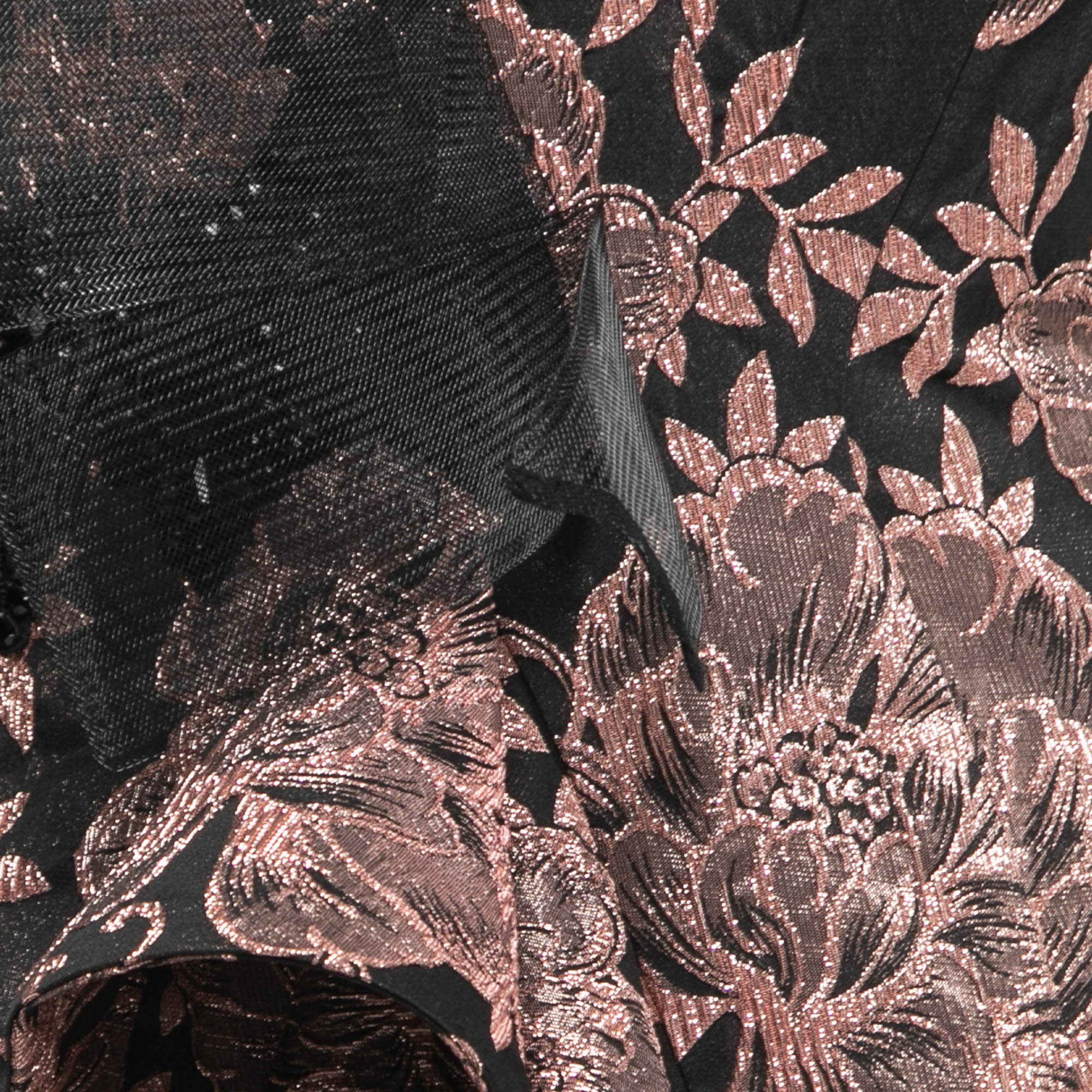 Badgley Mischka Couture Black/Metallic Floral Jacquard Strapless Gown M