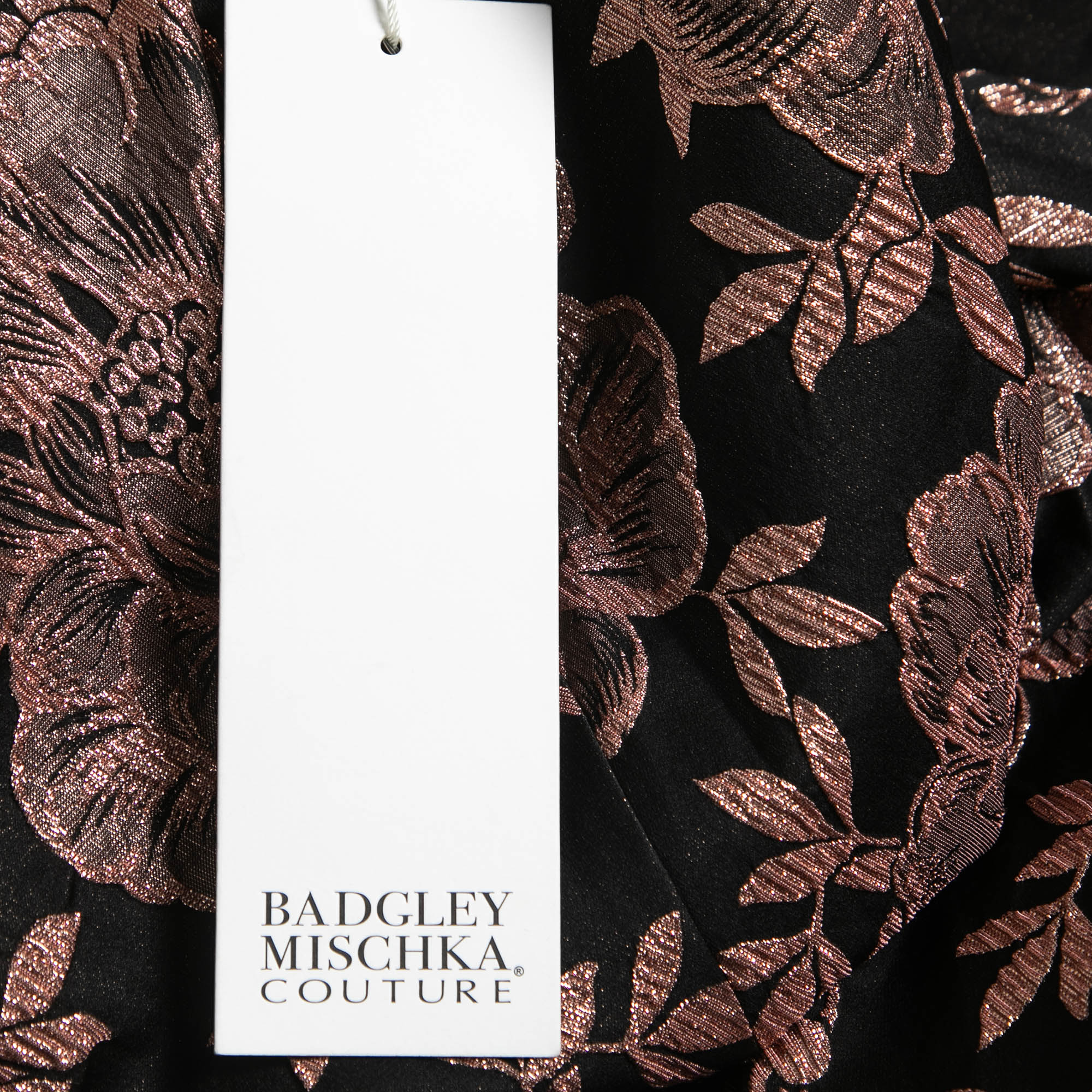 Badgley Mischka Couture Black/Metallic Floral Jacquard Strapless Gown M