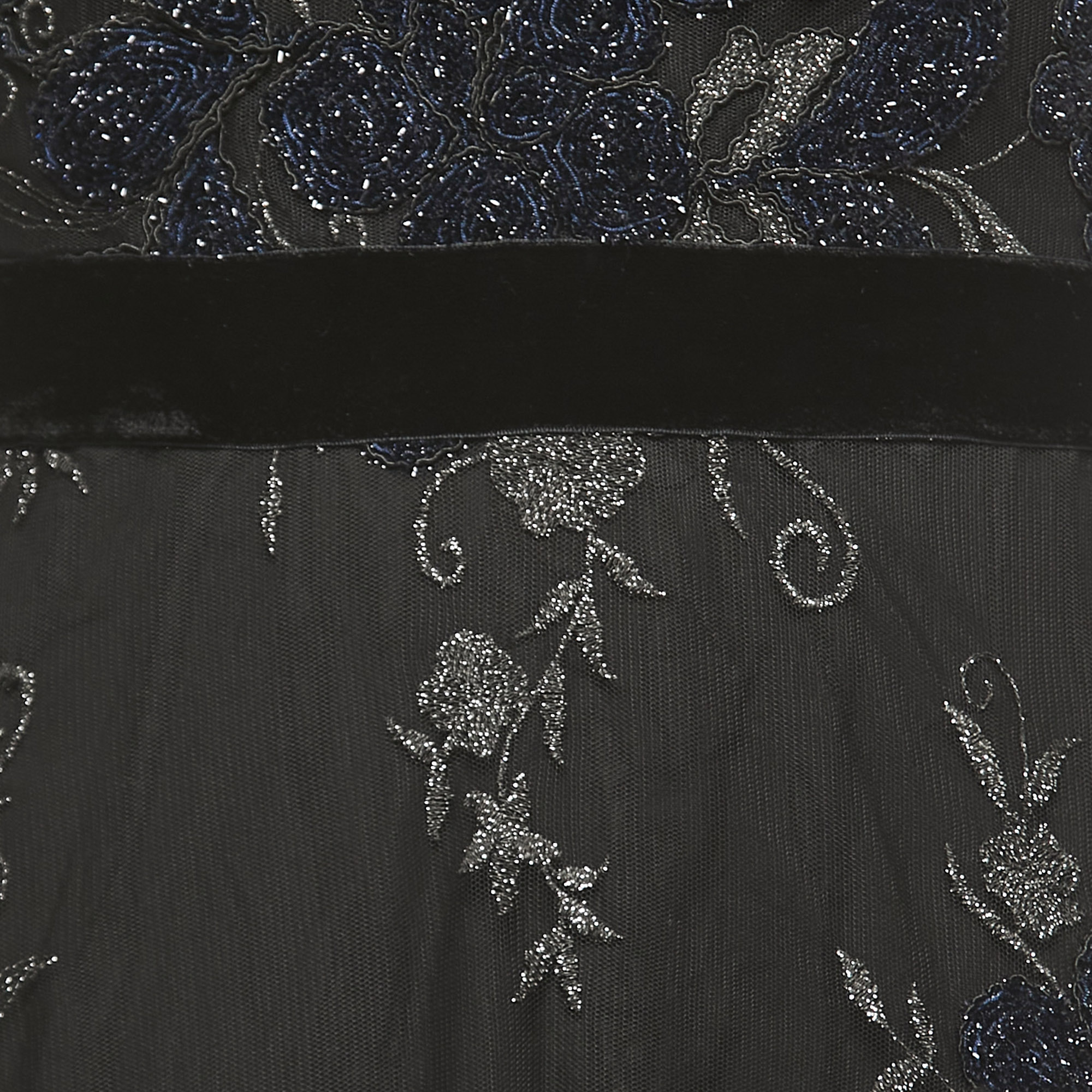 Badgley Mischka Black Embroidered Tulle Corset Detailed Halter Neck Gown M