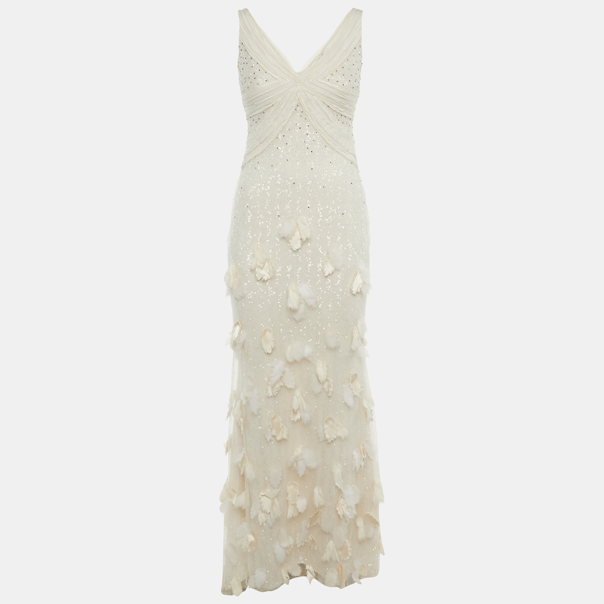 Badgley Mischka White Sequin Undelay Tulle Applique Gown M
Badgley Mischka White Sequin Undelay Tulle Applique Gown M