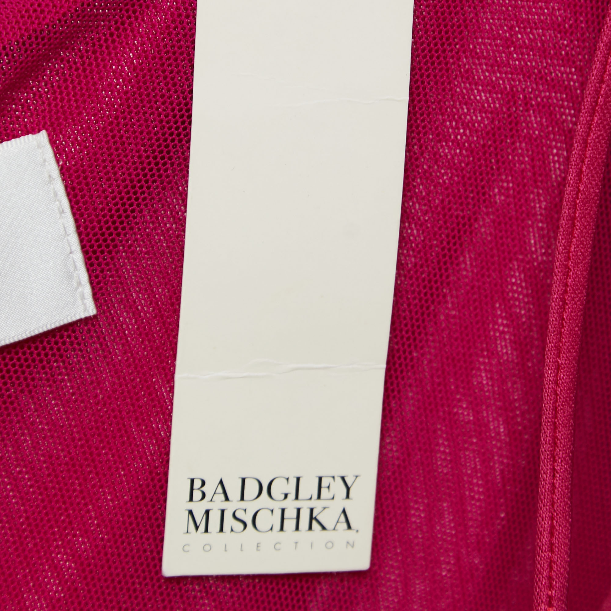 Badgley Mischka Pink Stretch Jersey Embellished Halter Gown M