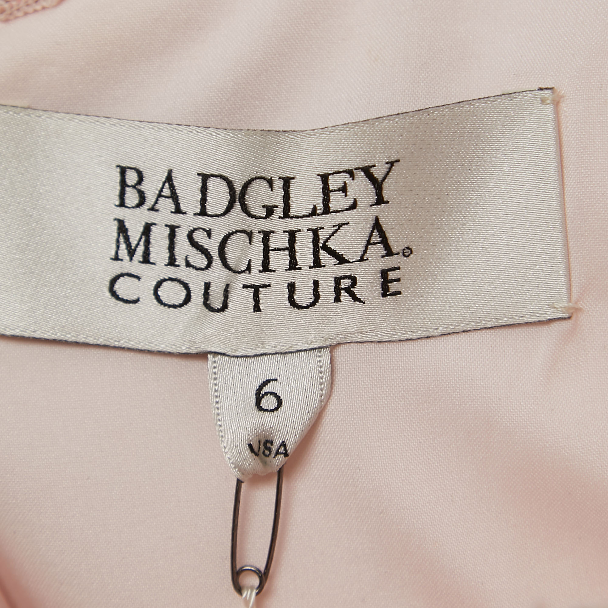 Badgley Mischka Light Pink Embellished Crepe Off Shoulder Gown M