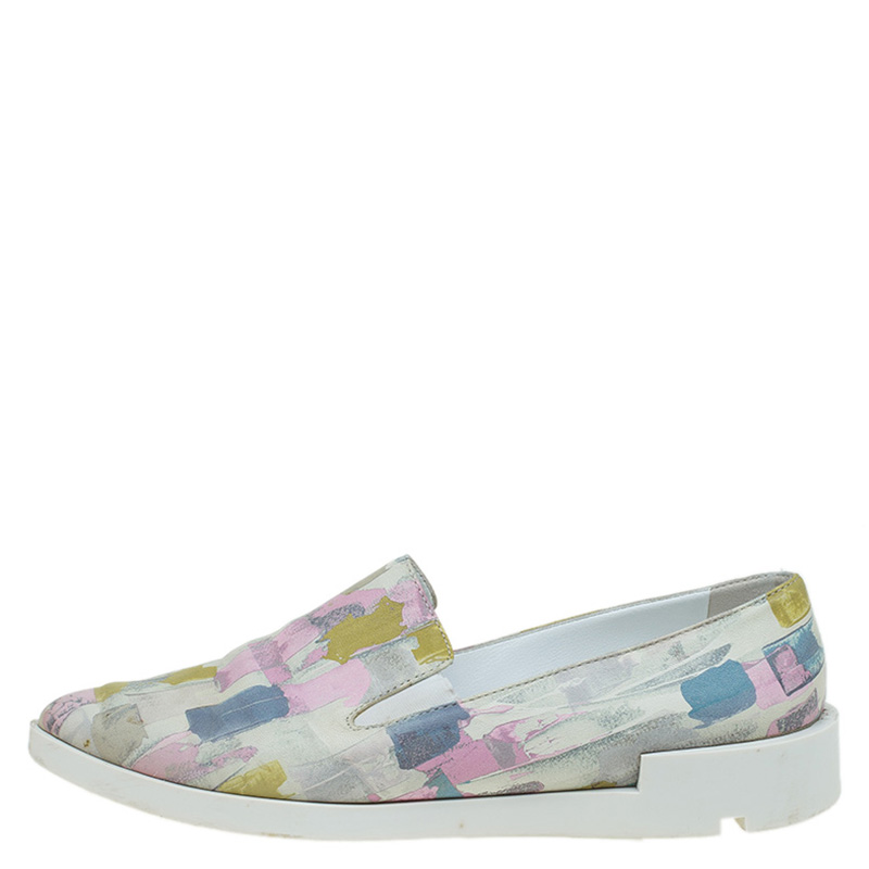 

Baldinini Multicolor Abstract Print Leather Pointed Toe Slip On Sneakers Size