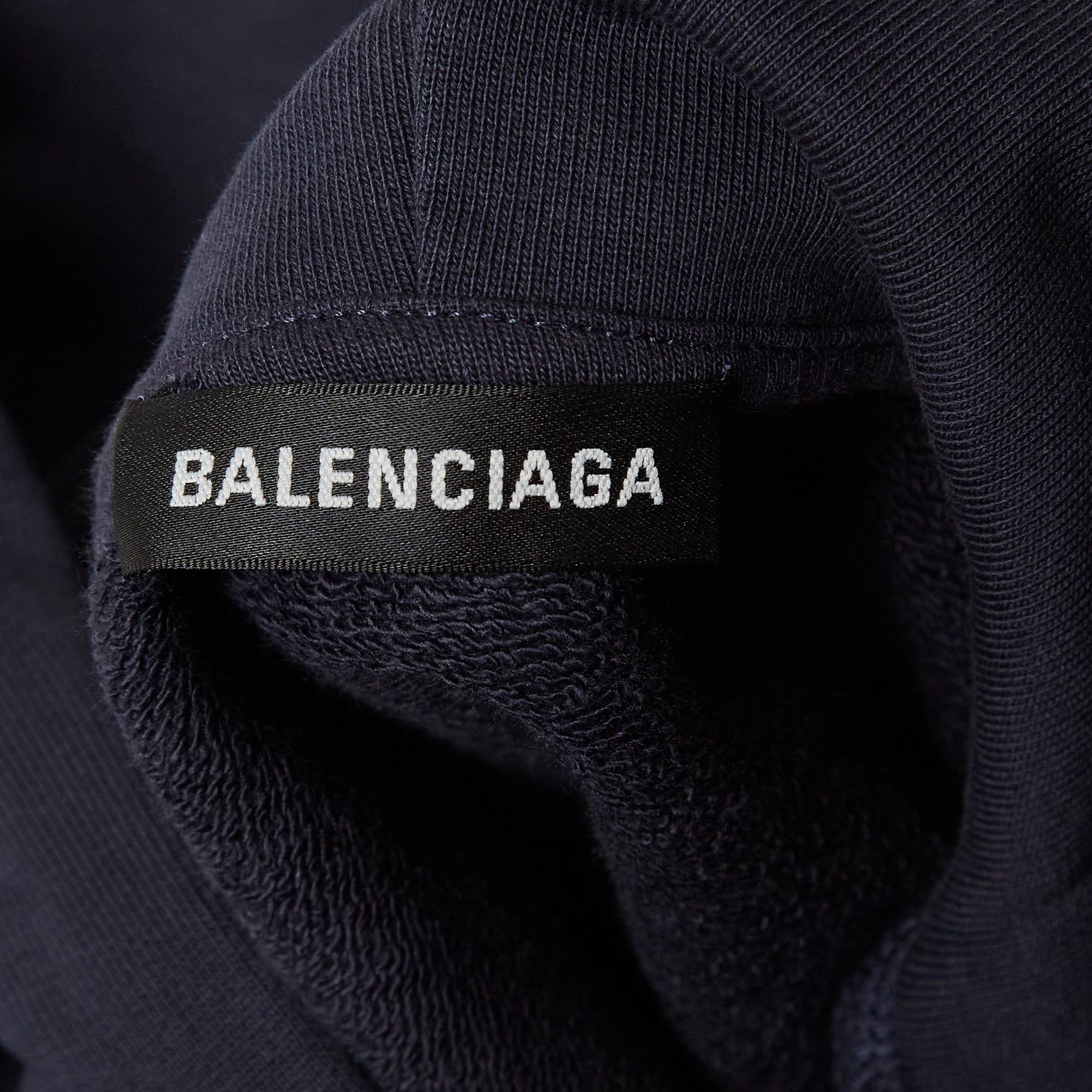 Balenciaga Navy Blue Political Campaign Print Cotton Oversized Hoodie M