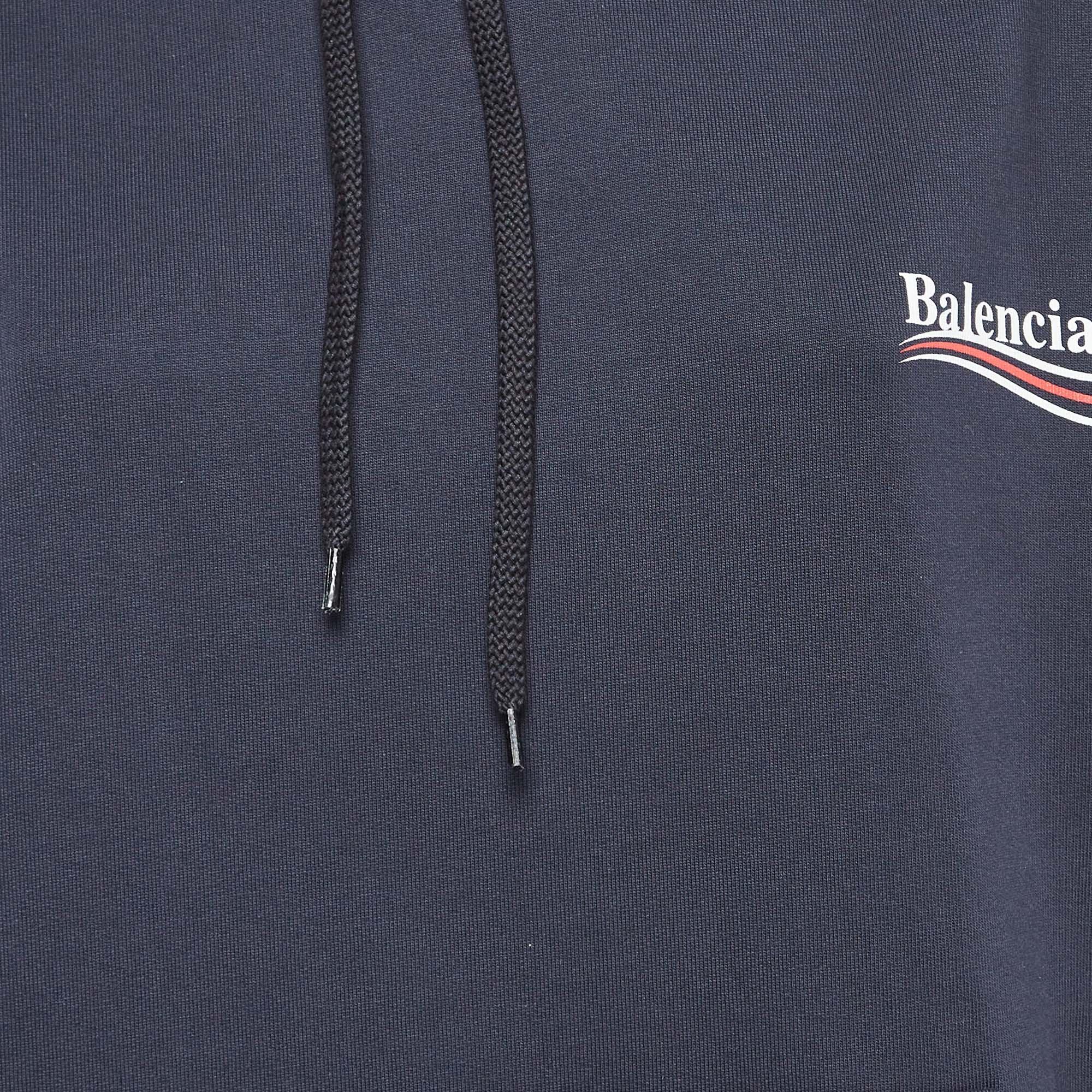 Balenciaga Navy Blue Political Campaign Print Cotton Oversized Hoodie M