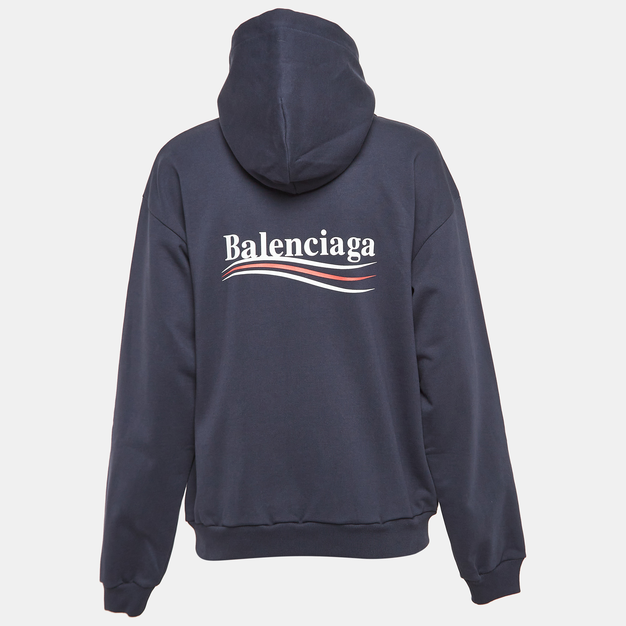 Balenciaga Navy Blue Political Campaign Print Cotton Oversized Hoodie M