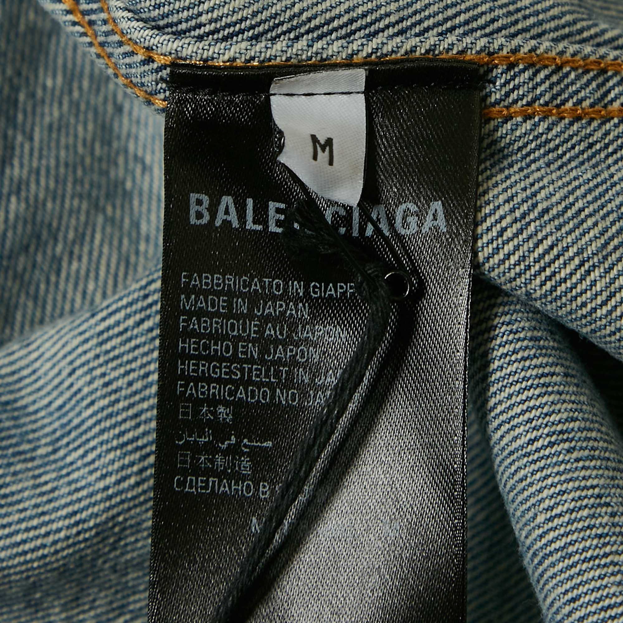 Balenciaga Blue Logo Spray Paint Denim Oversized Jacket M