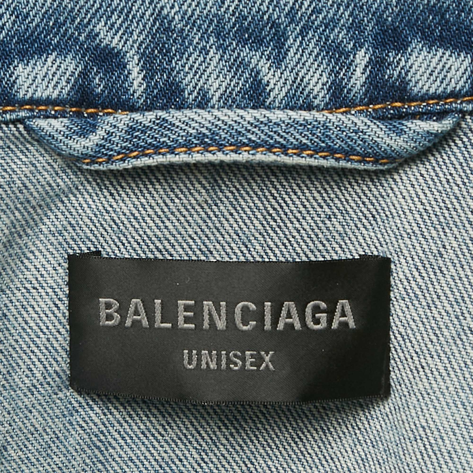 Balenciaga Blue Logo Spray Paint Denim Oversized Jacket M