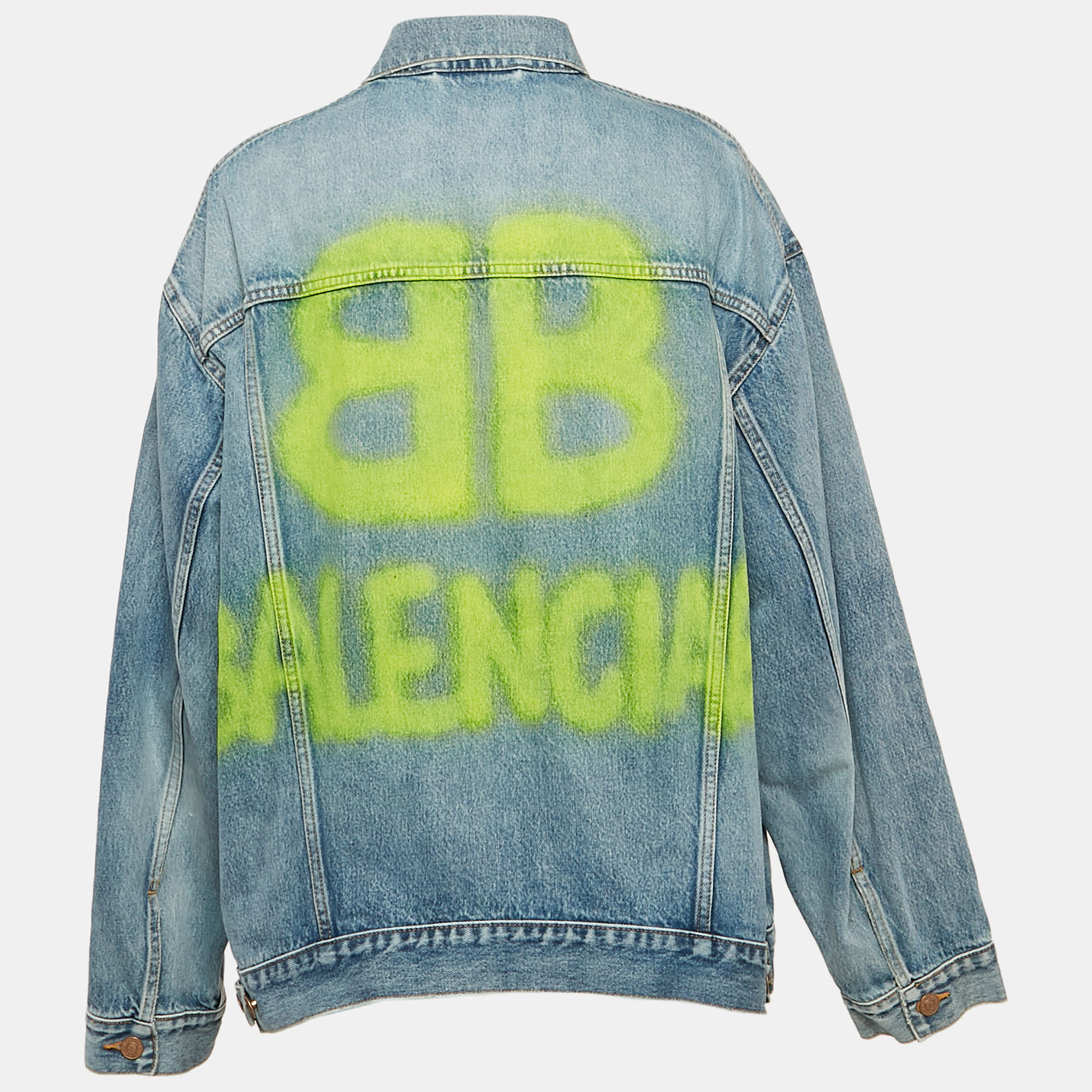 Balenciaga Blue Logo Spray Paint Denim Oversized Jacket M