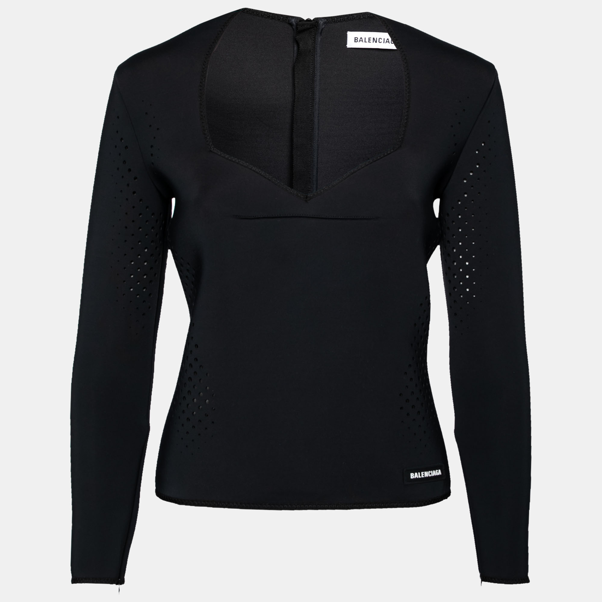 Balenciaga Black Perforated Neoprene Piaf Top M