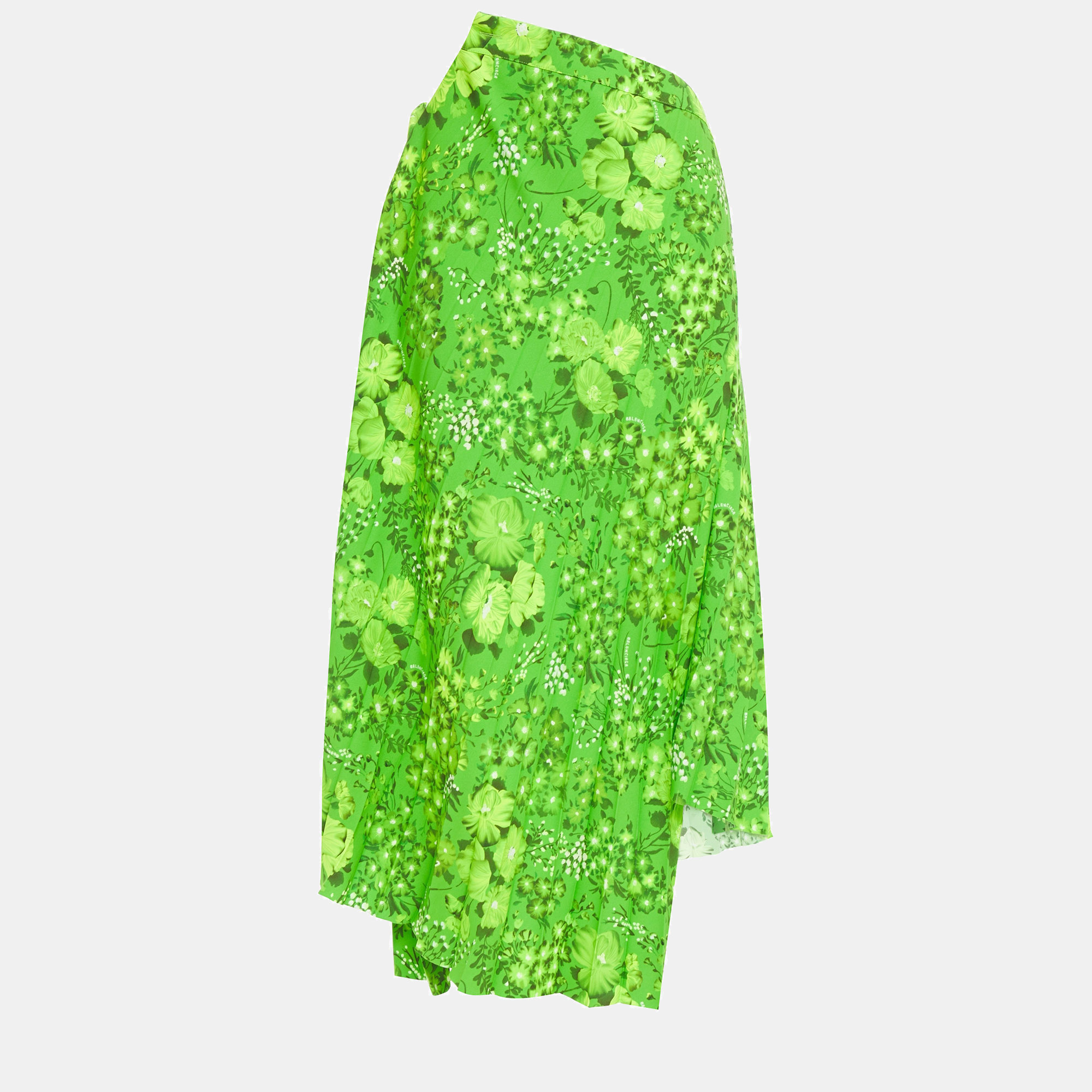 Balenciaga green floral print crepe asymmetric skirt l (fr 40)