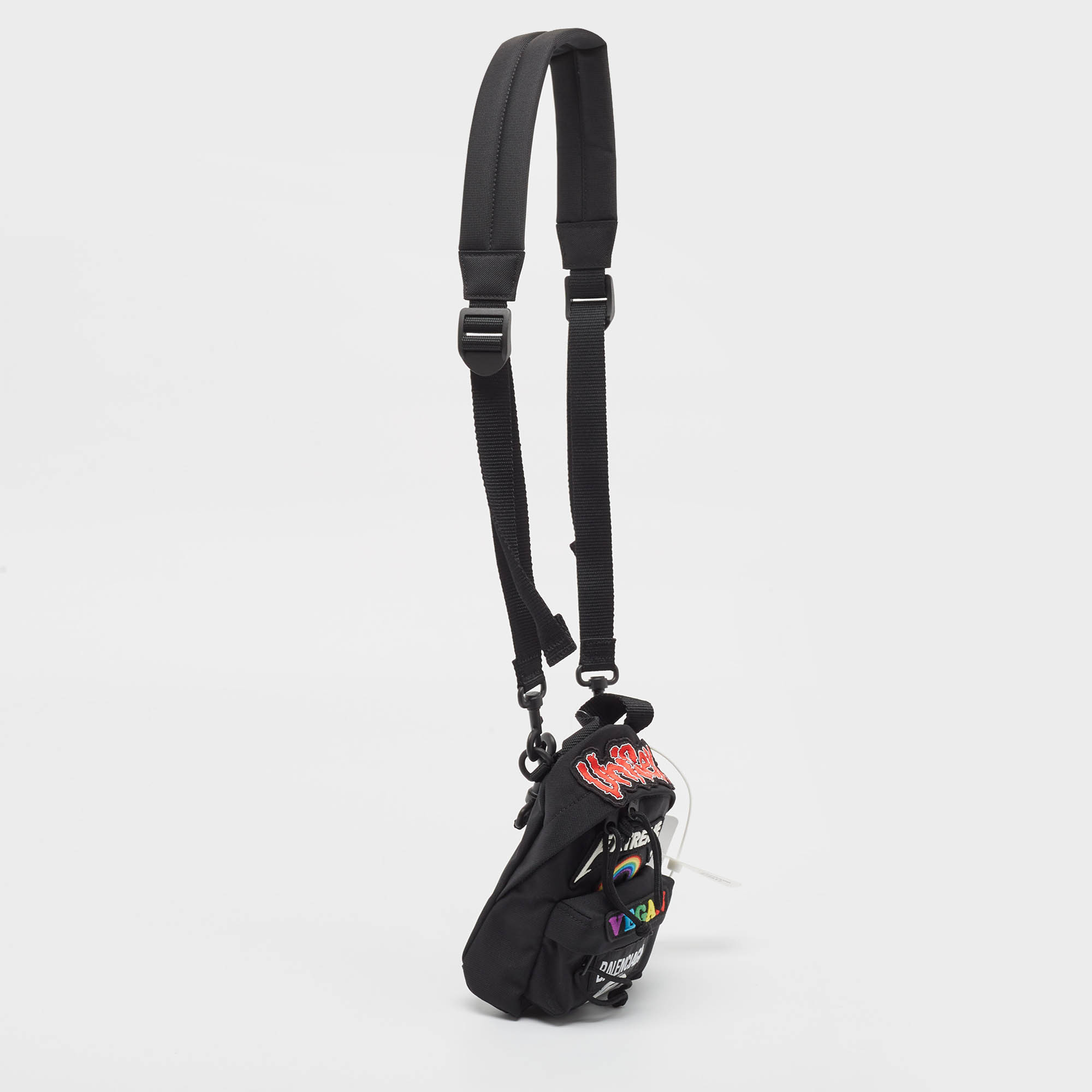 Balenciaga Black Nylon Mini Gamer Patch Backpack Crossbody Bag