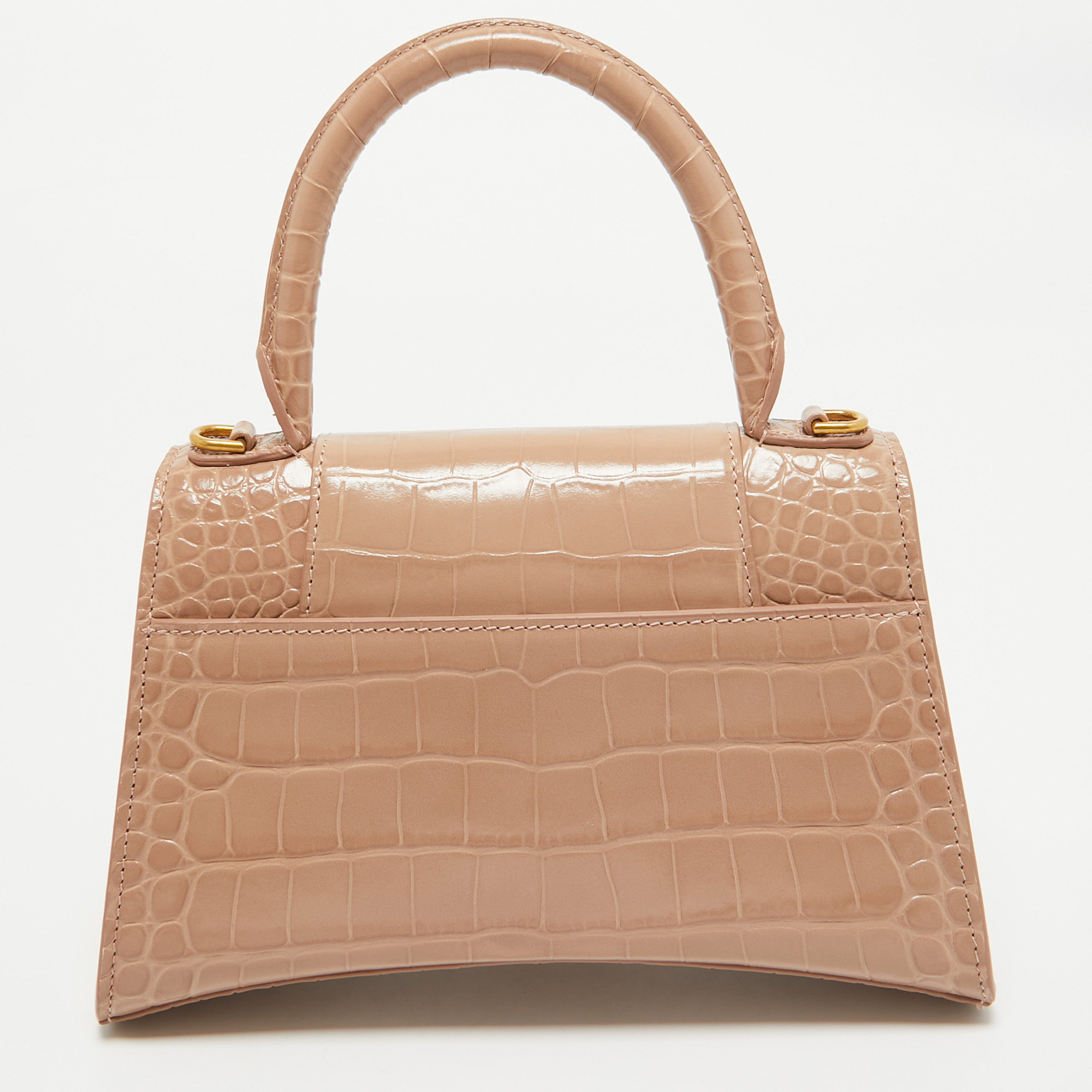 Balenciaga Beige Croc Embossed Leather Small Hourglass Top Handle Bag