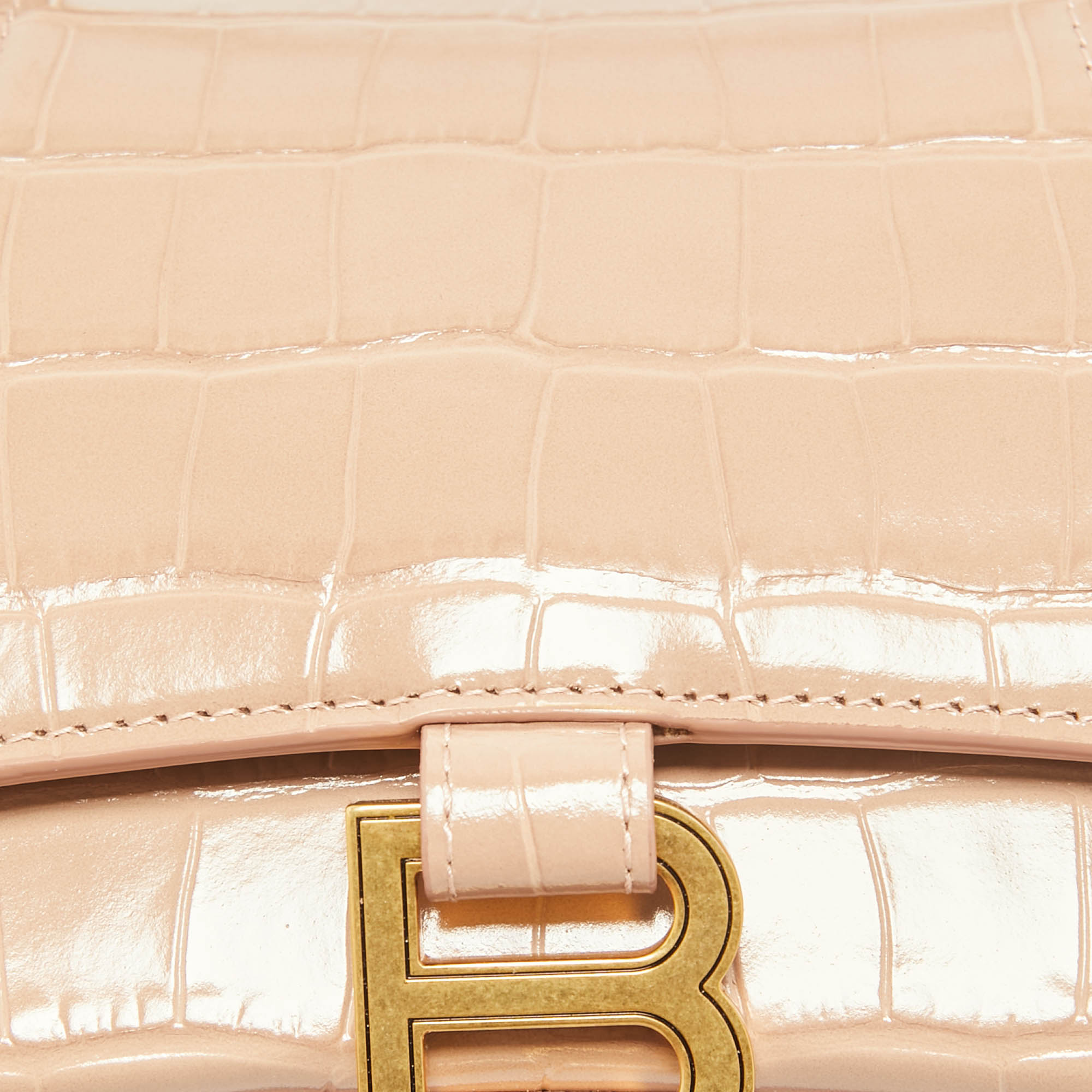 Balenciaga Beige Croc Embossed Leather Small Hourglass Top Handle Bag