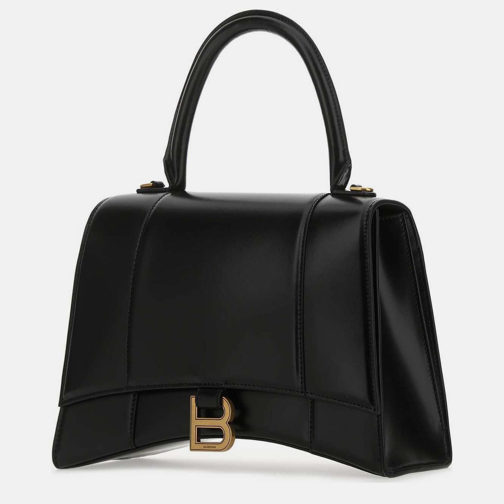 Balenciaga Black Leather Medium Hourglass Handbag