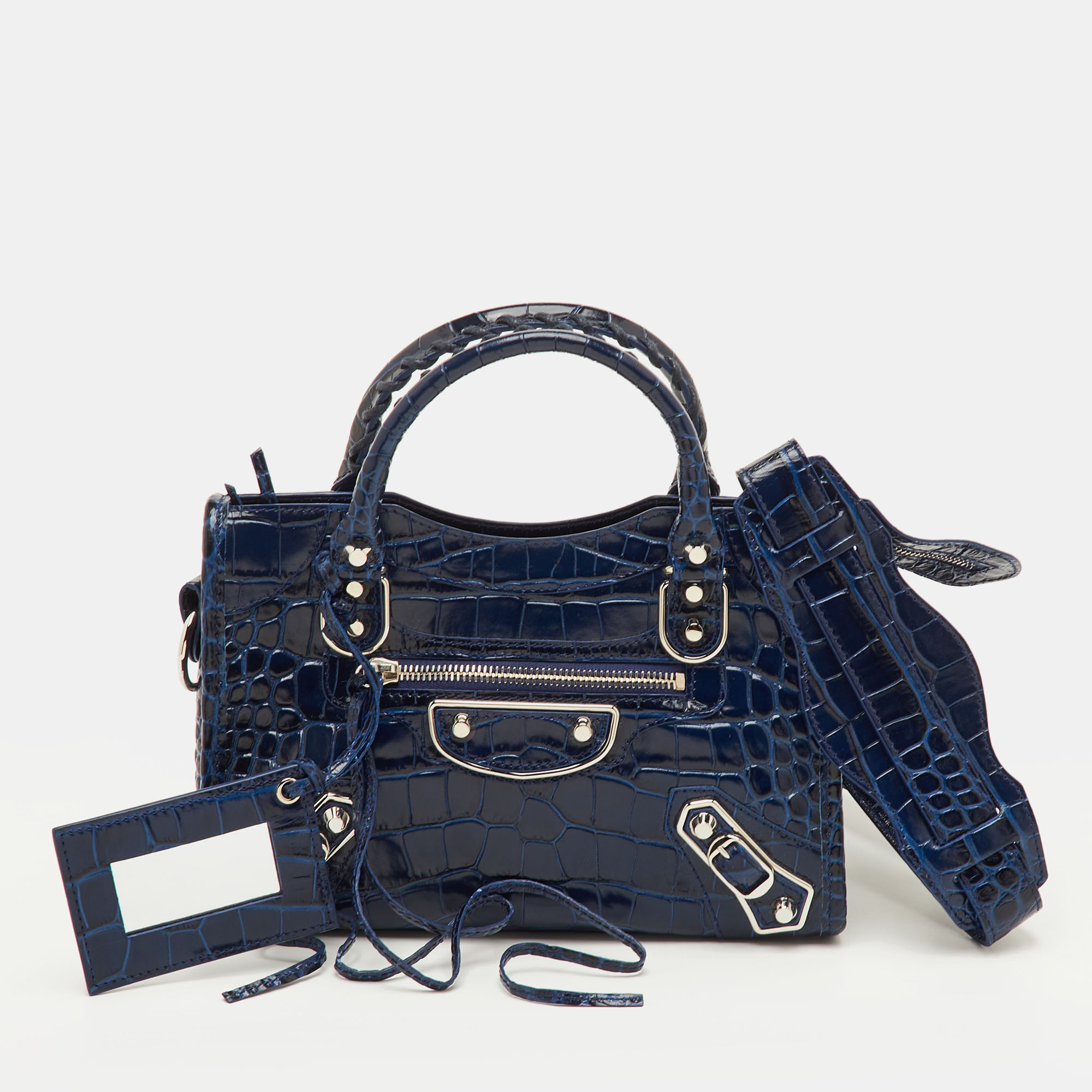Balenciaga Classic Metallic Edge City Mini Navy Blue Croc Embossed Leather Bag
Balenciaga Classic Metallic Edge City Mini Navy Blue Croc Embossed Leather Bag
