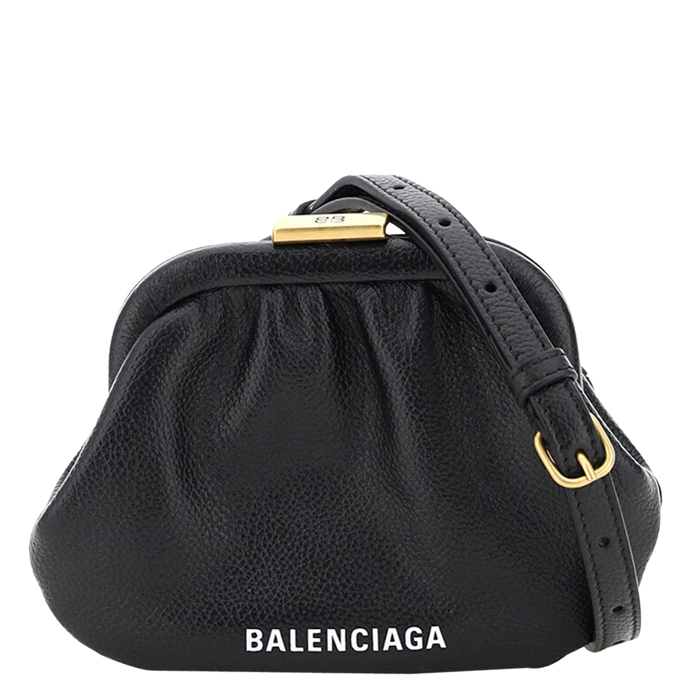 Image of Balenciaga Black Leather Cloud Coin Purse Clutch bag