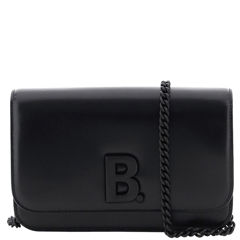 Image of Balenciaga Black Leather B. Wallet On Chain Bag