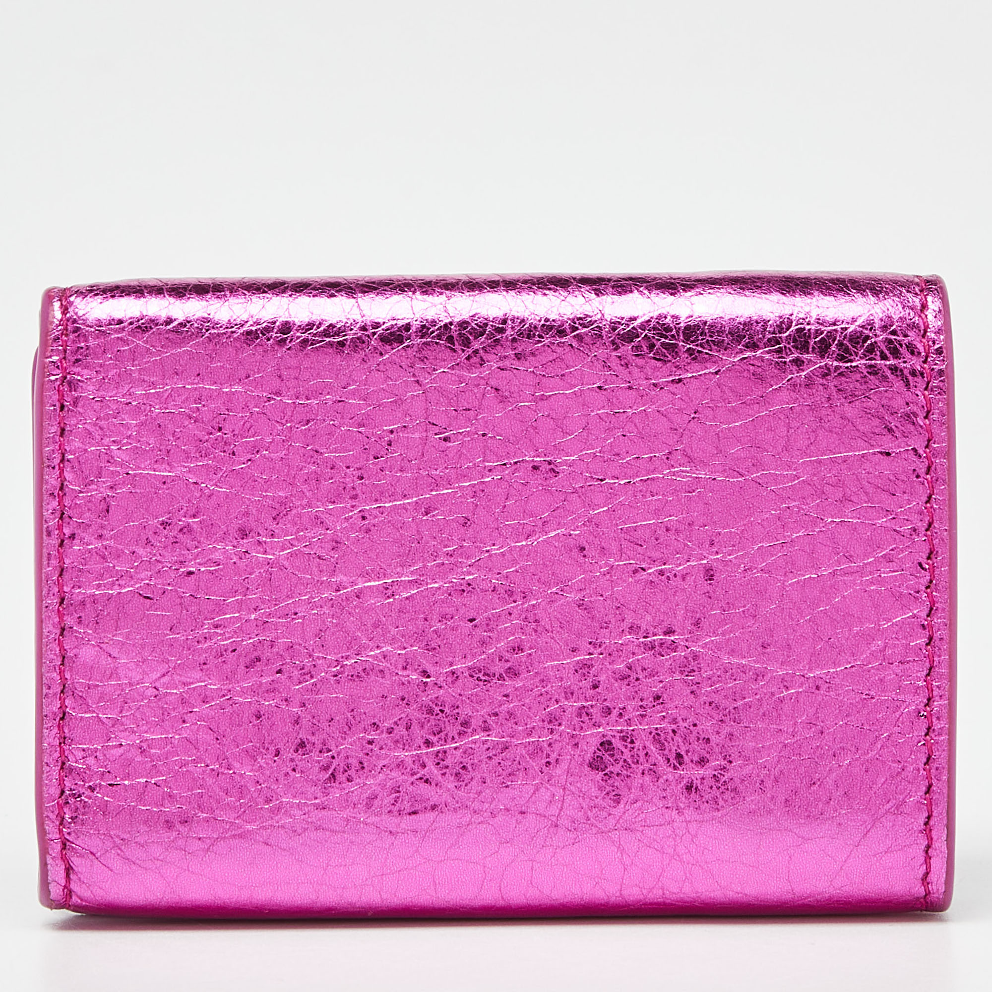 Balenciaga Metallic Pink Leather Mini Papier Wallet