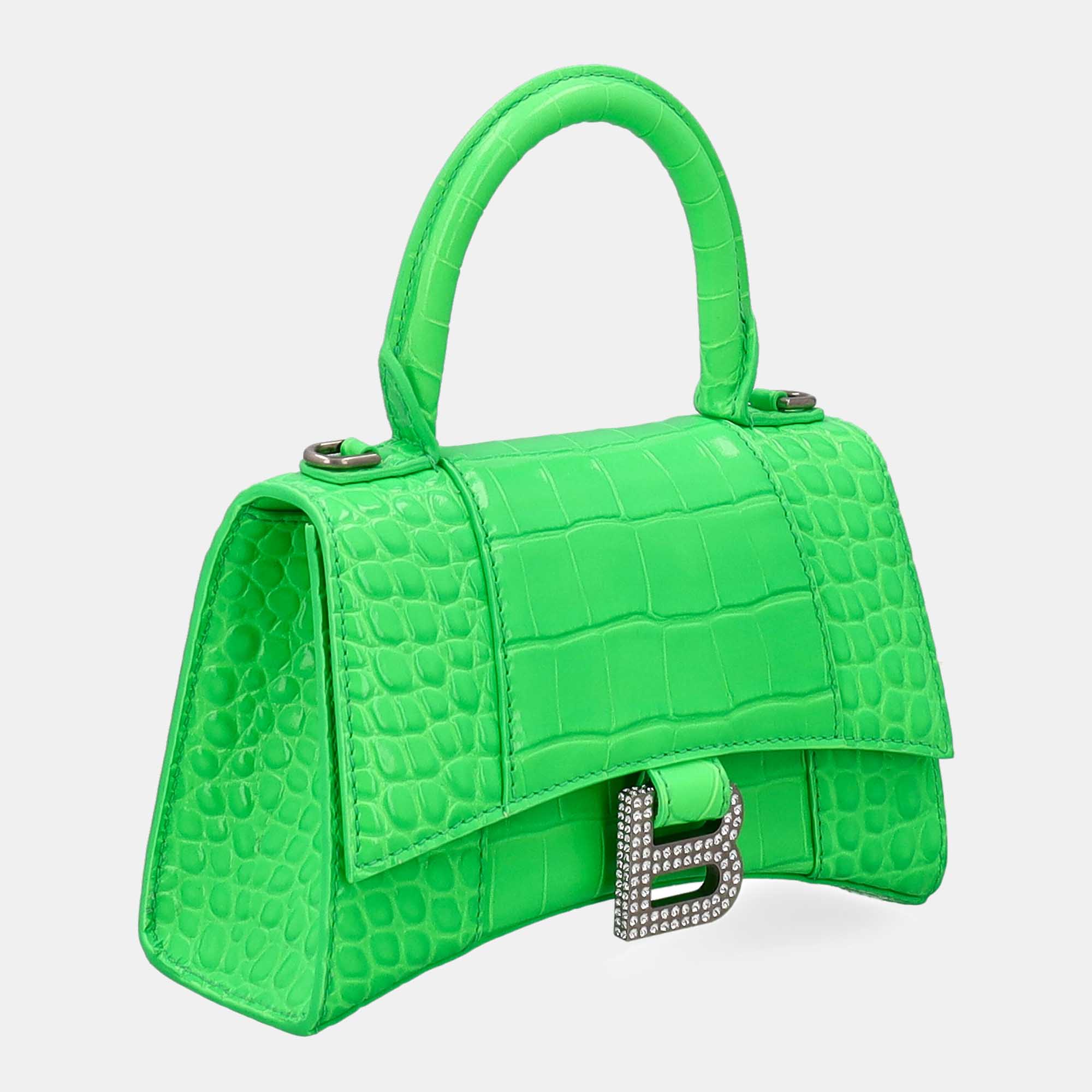Balenciaga Hourglass Women's Leather Shoulder Bag - Green - One Size