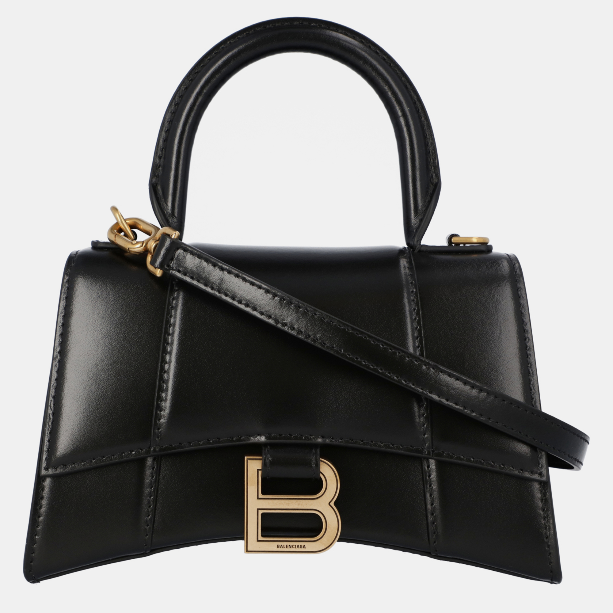 Balenciaga black leather xs hourglass top handle bag