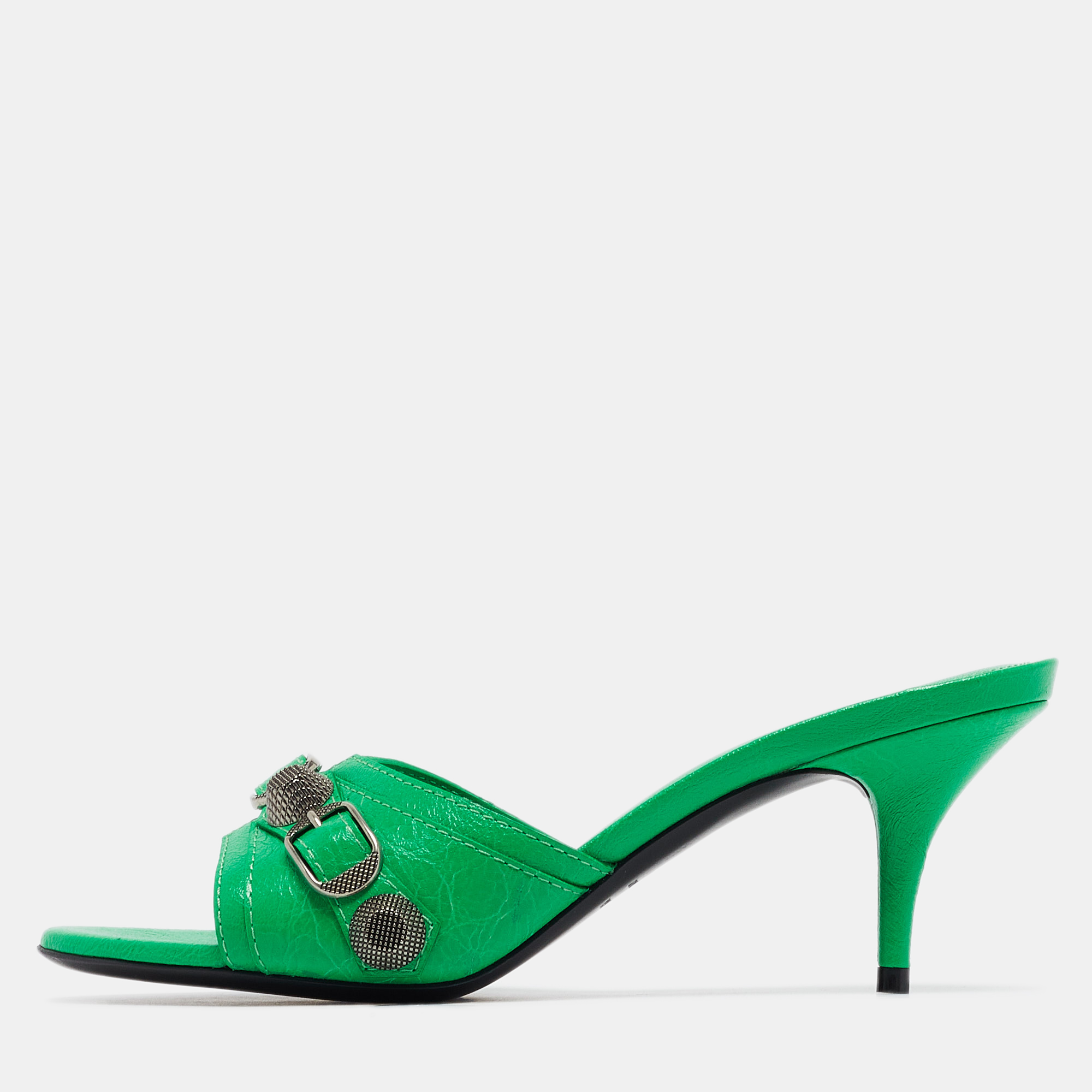 Balenciaga green leather le cagole slide sandals size 36