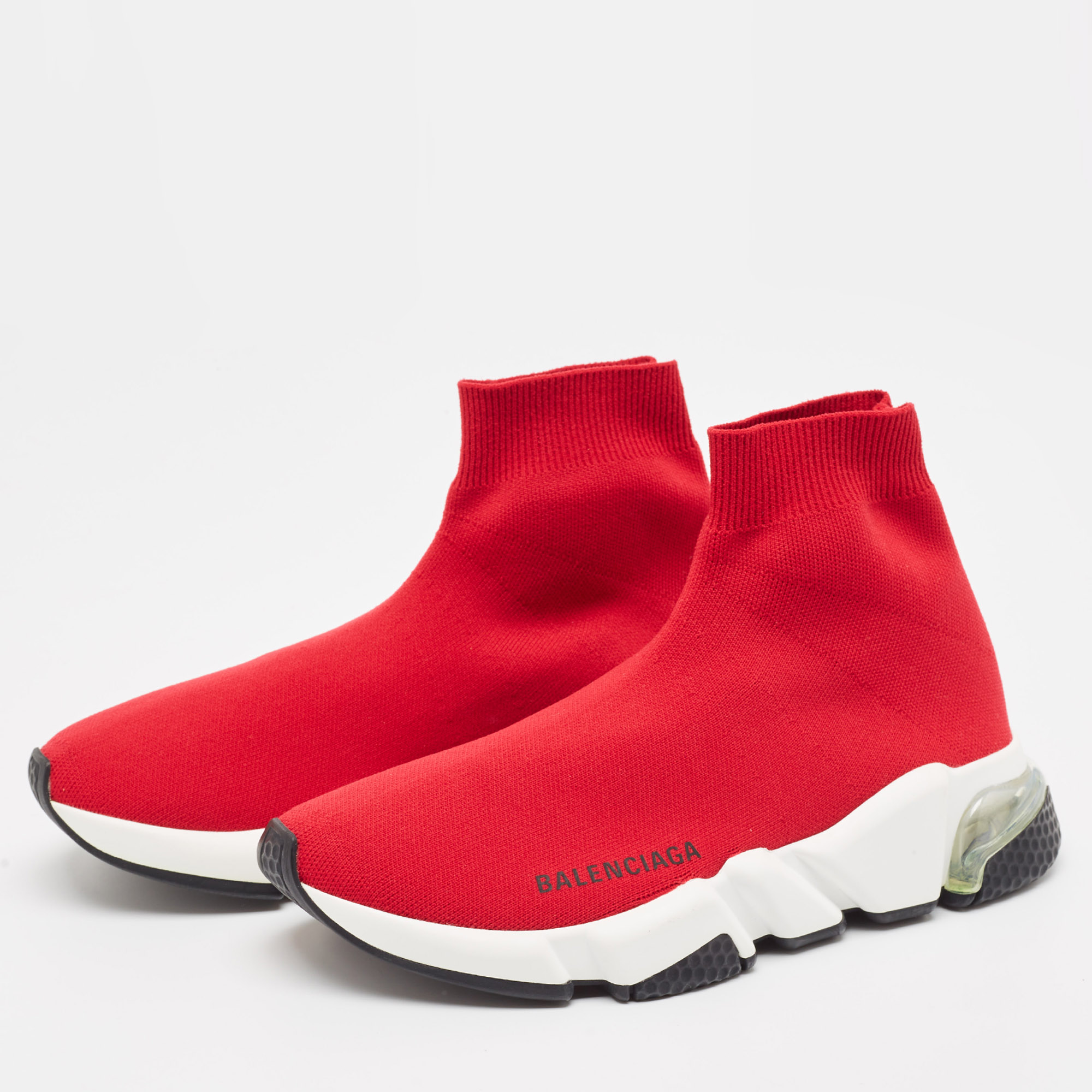 Balenciaga Red Knit Fabric Speed LT Clear Sneakers Size 36