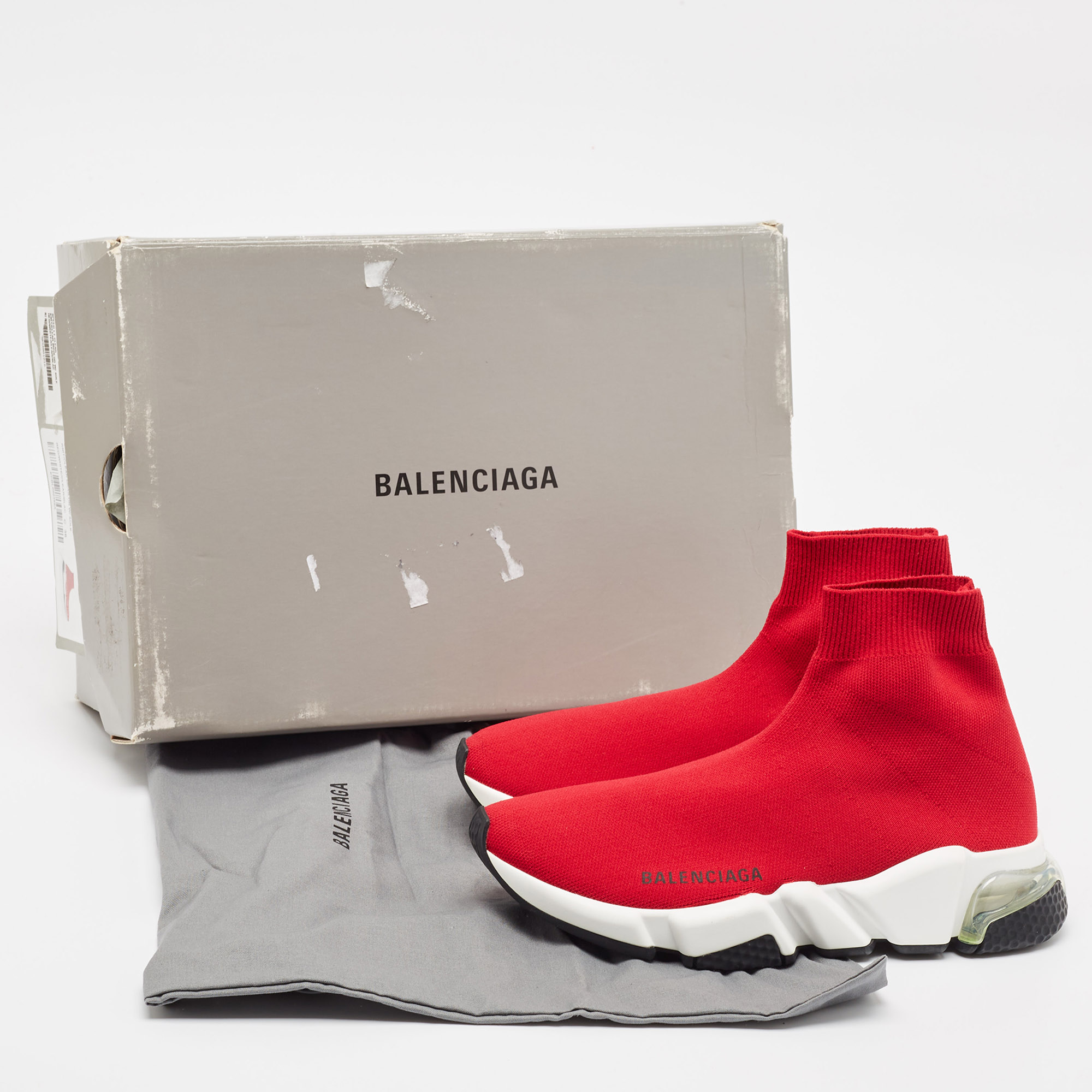 Balenciaga Red Knit Fabric Speed LT Clear Sneakers Size 36