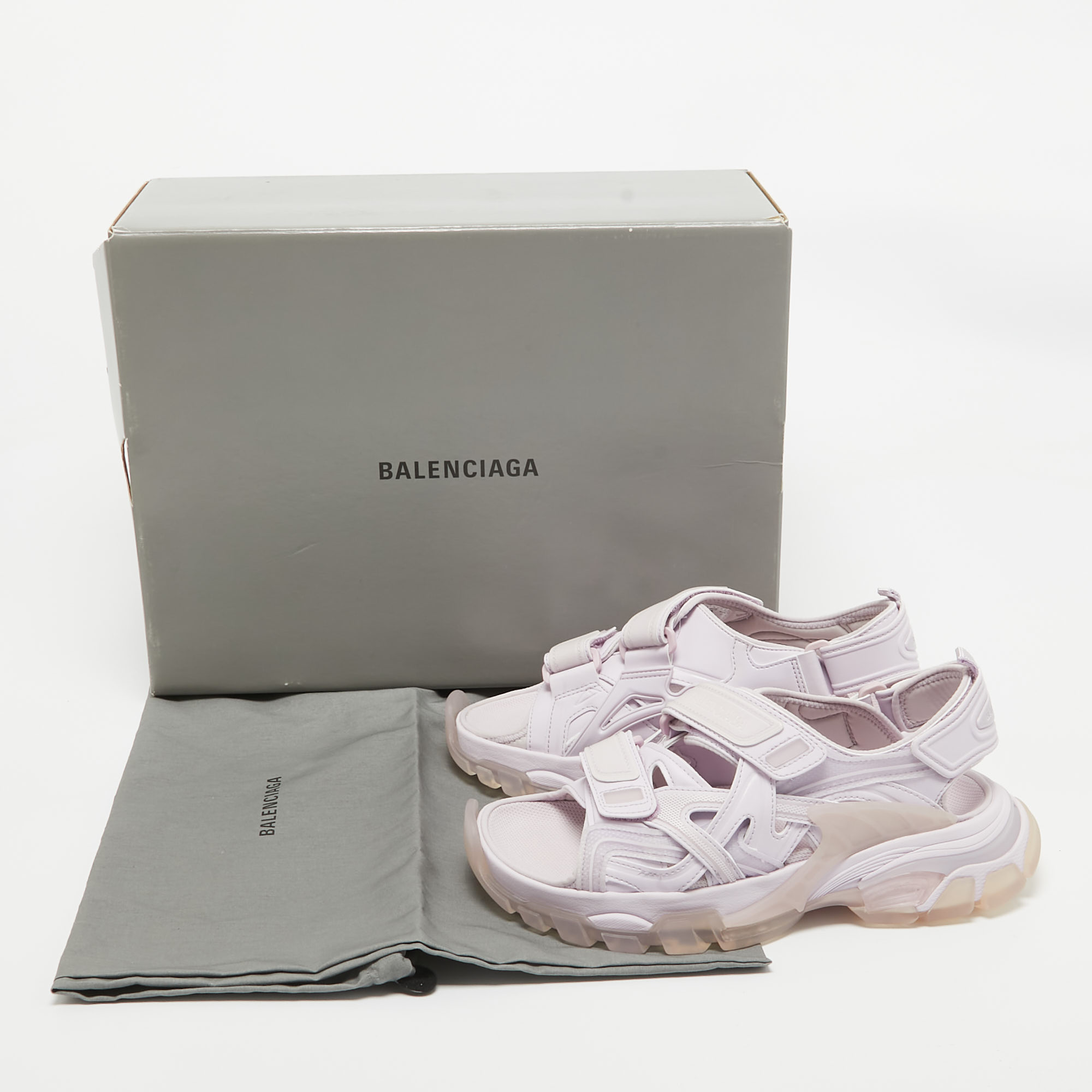 Balenciaga Lilac Rubber And Faux Leather Track Sandals Size 38