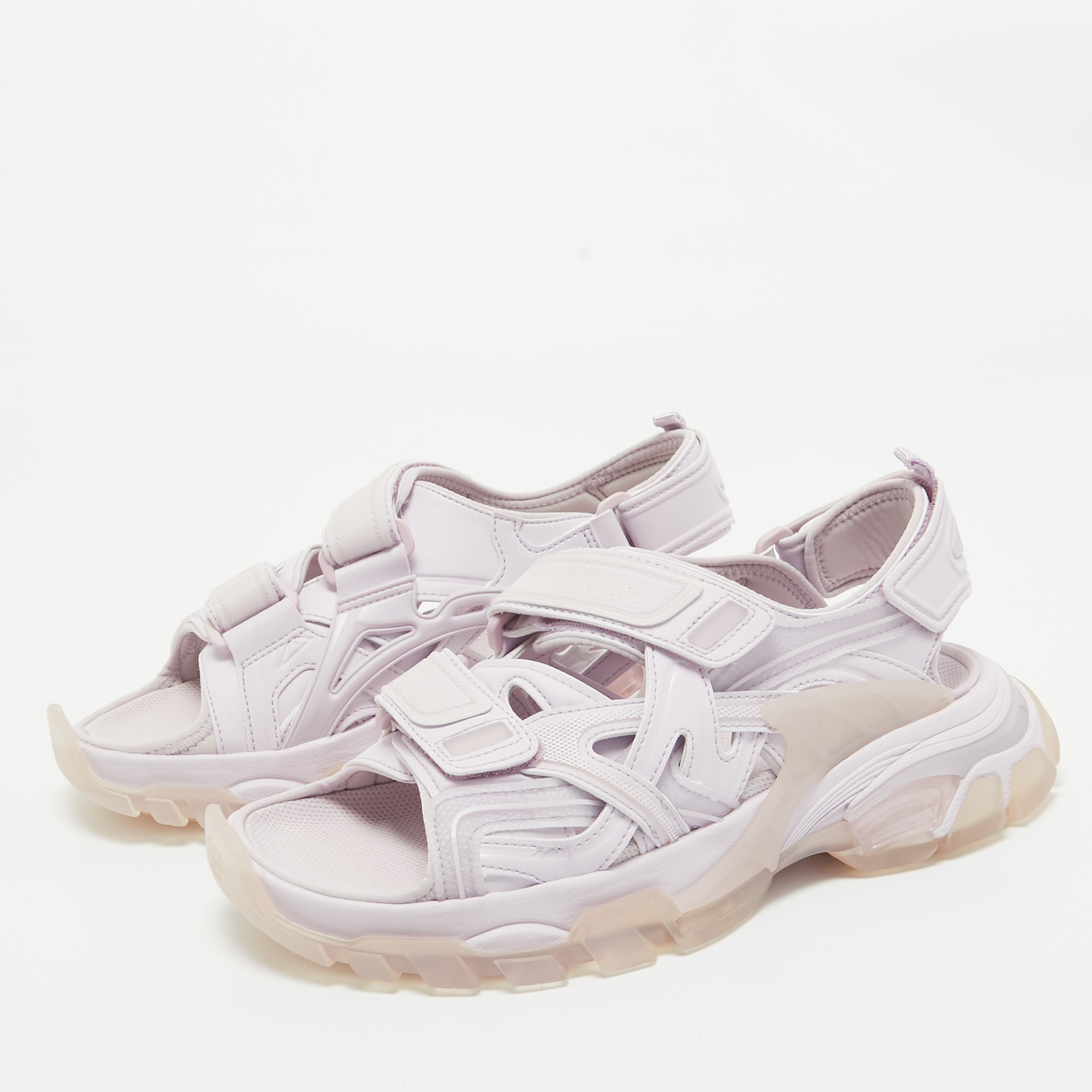 Balenciaga Lilac Rubber And Faux Leather Track Sandals Size 38