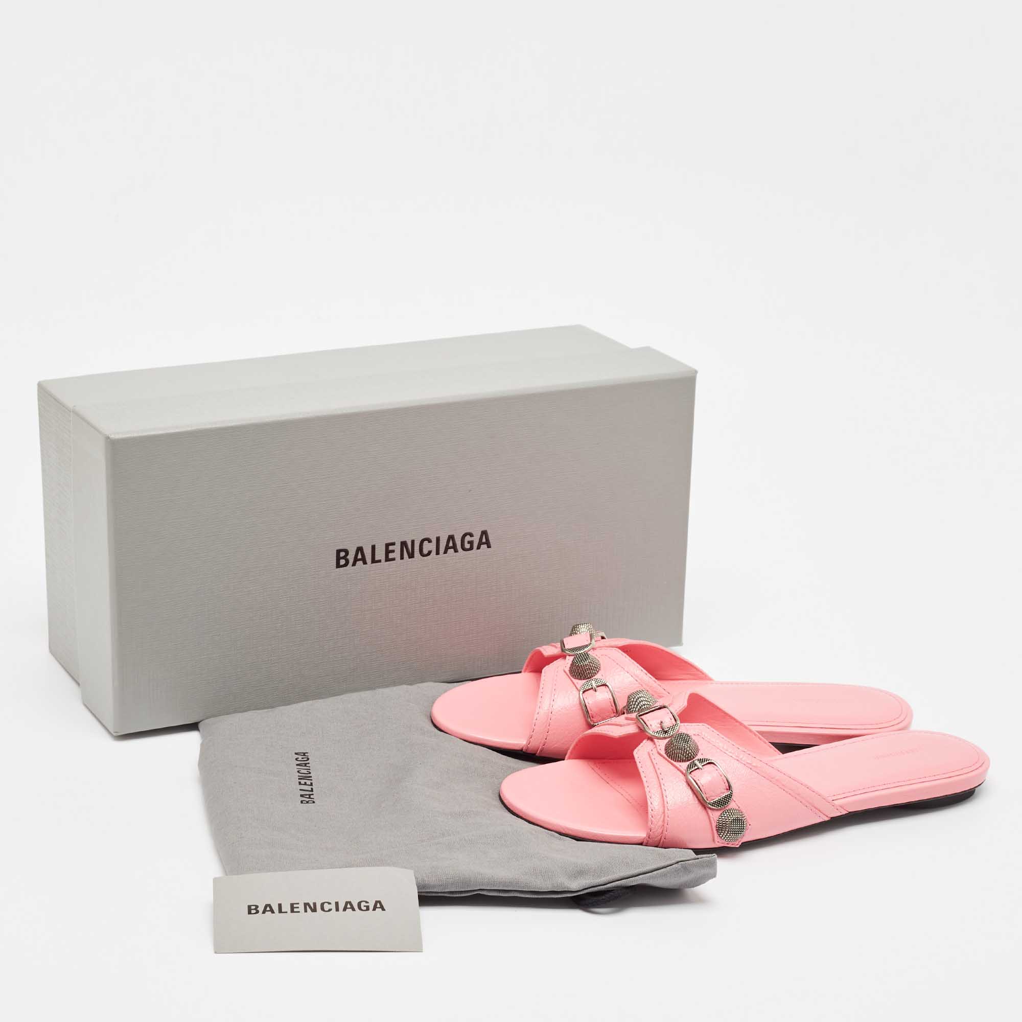 Balenciaga Pink Leather Le Cagole Flat Slides Size 38