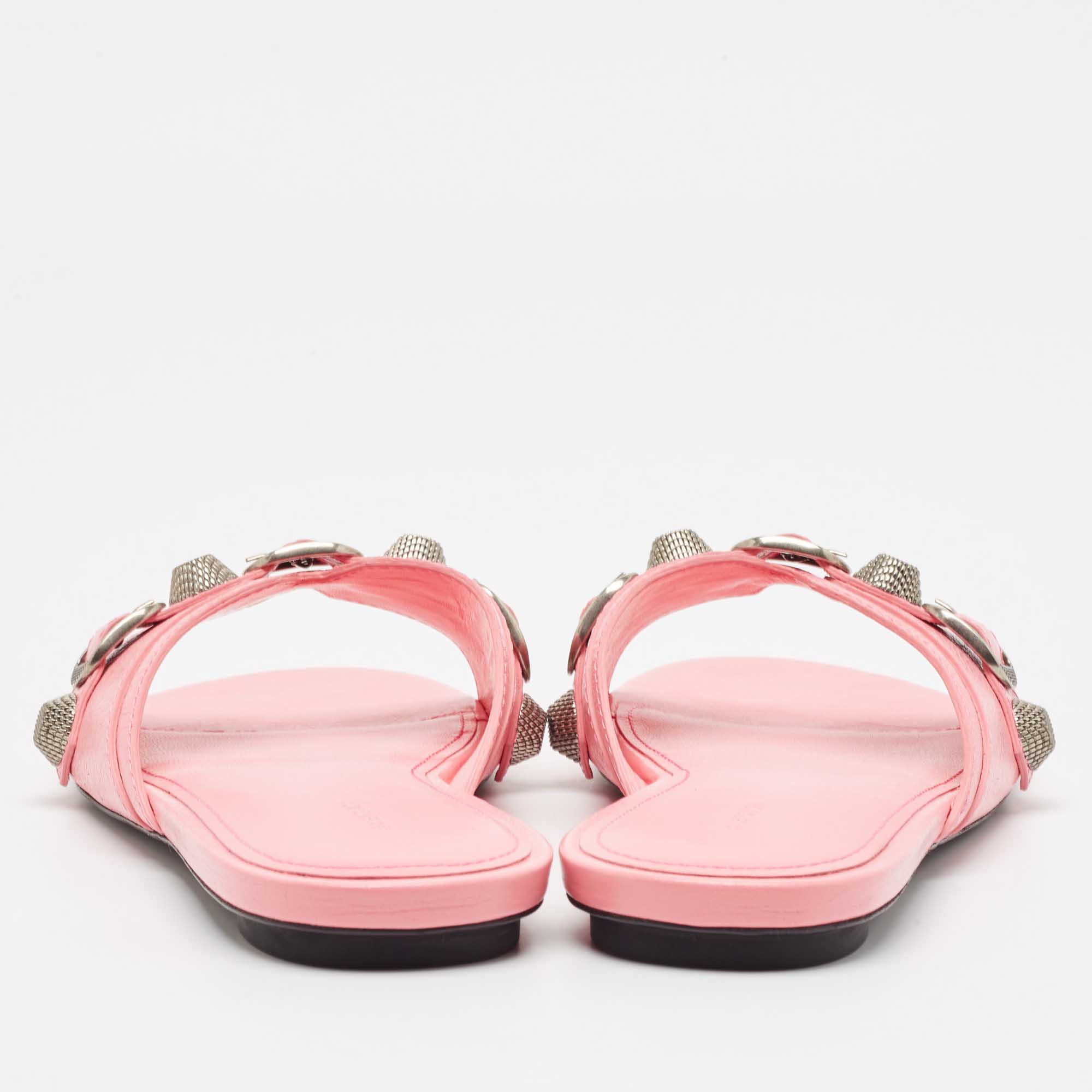 Balenciaga Pink Leather Le Cagole Flat Slides Size 38