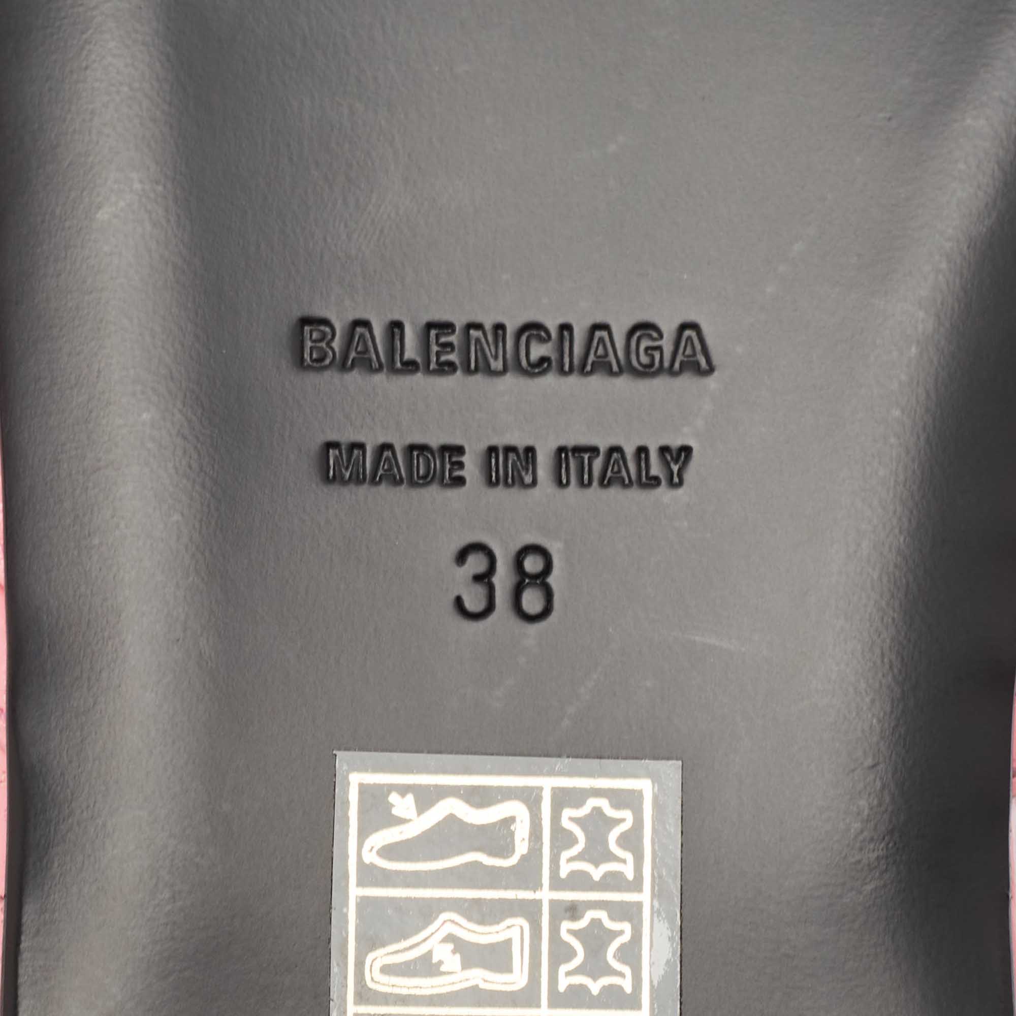 Balenciaga Pink Leather Le Cagole Flat Slides Size 38