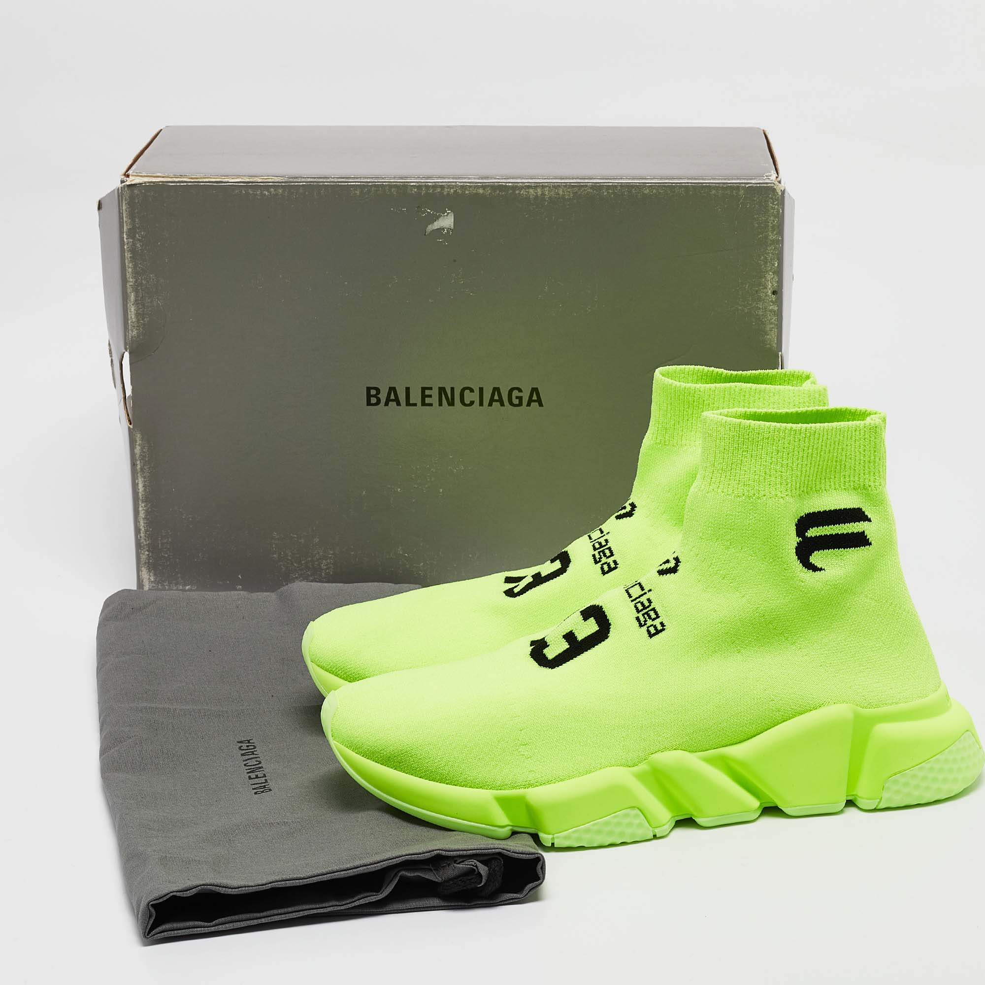 Balenciaga Neon Yellow Knit Fabric Speed LT Soccer Sneakers Size 40