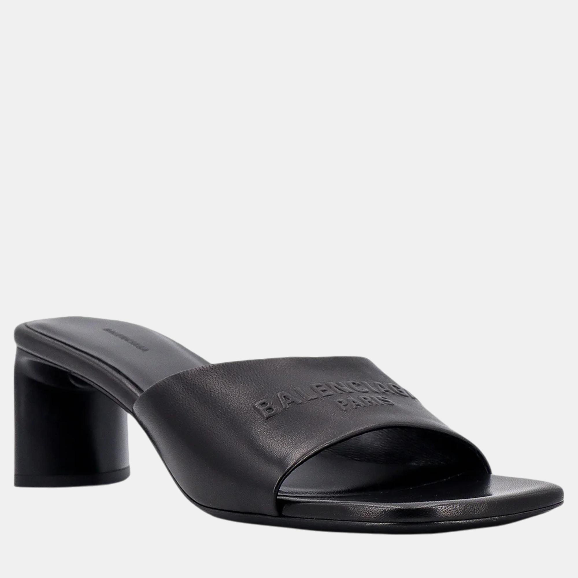 Balenciaga Black Leather Duty Free Slide Sandals EU 41