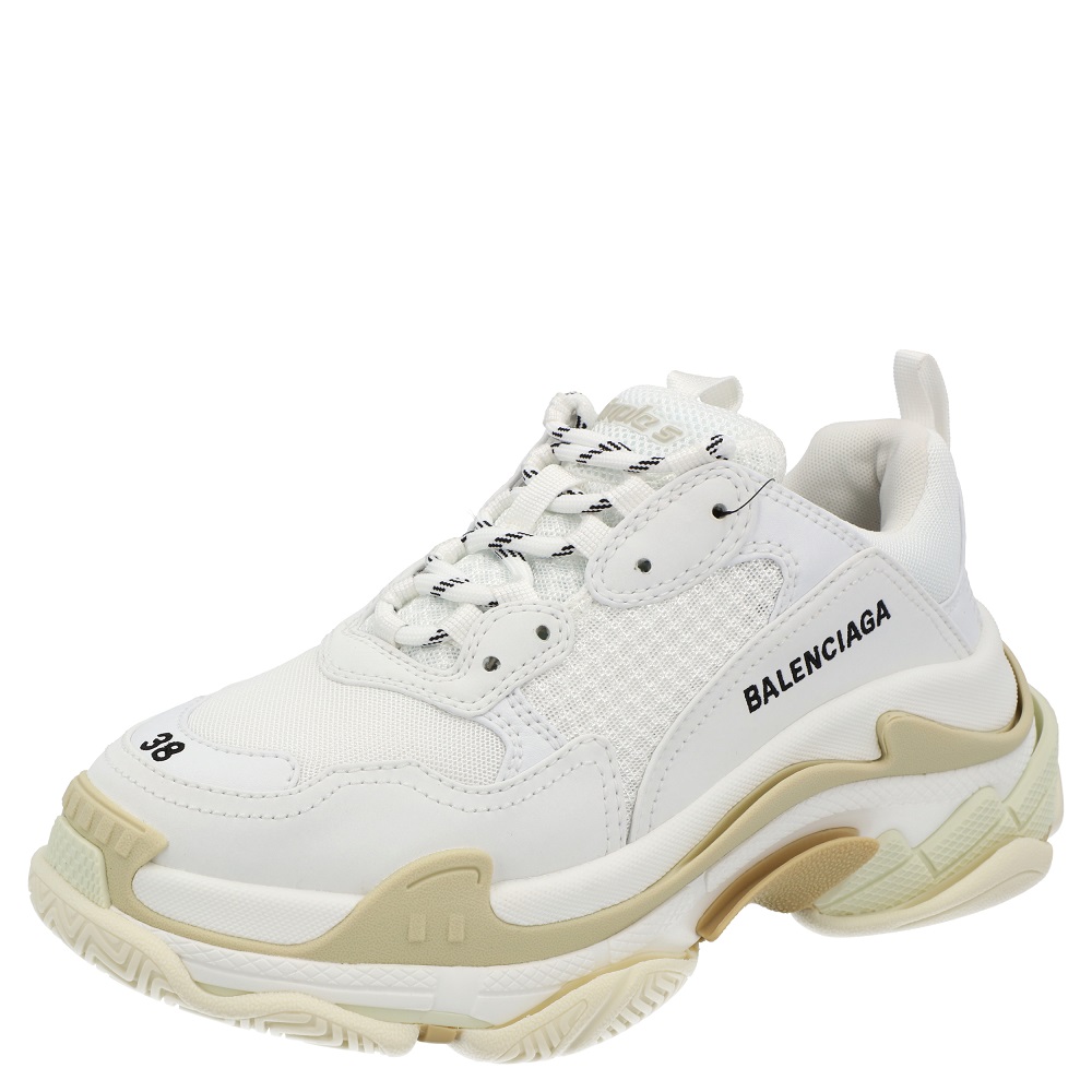 Balenciaga White Faux Leather Triple S Sneakers Size EU 39