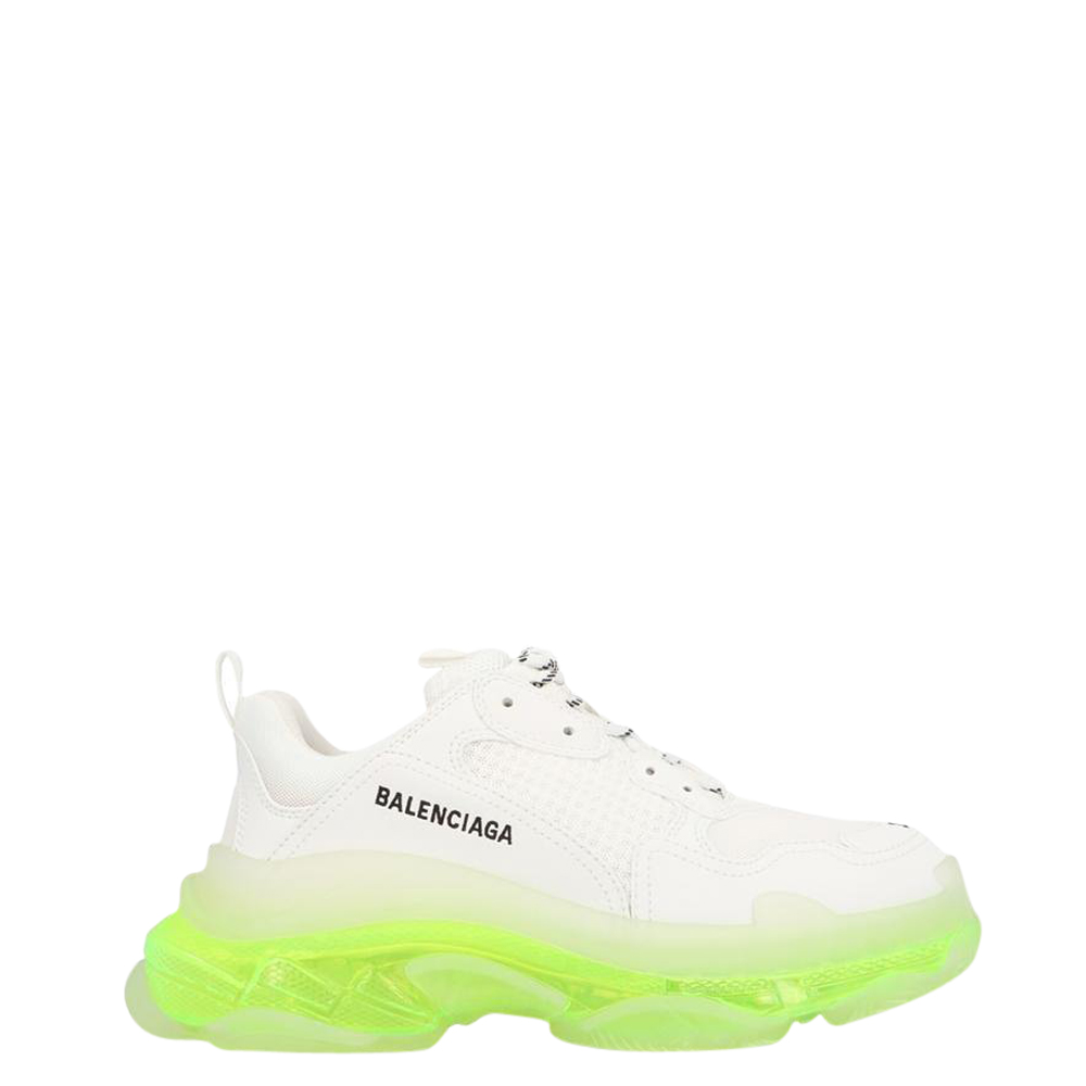 Balenciaga White/Neon Green Triple S Clear Sole Sneakers Size EU 38
