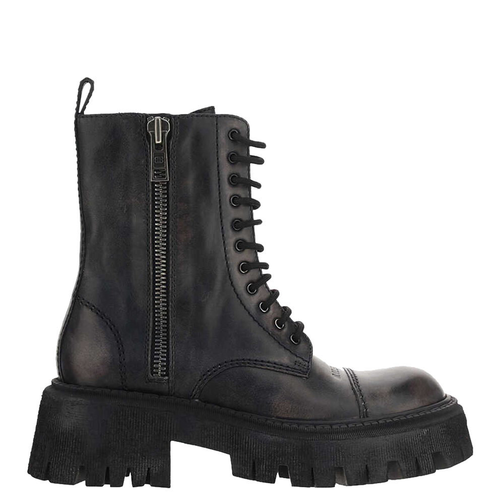 Balenciaga Black Tractor 20mm Lace Up Boots Size IT 39