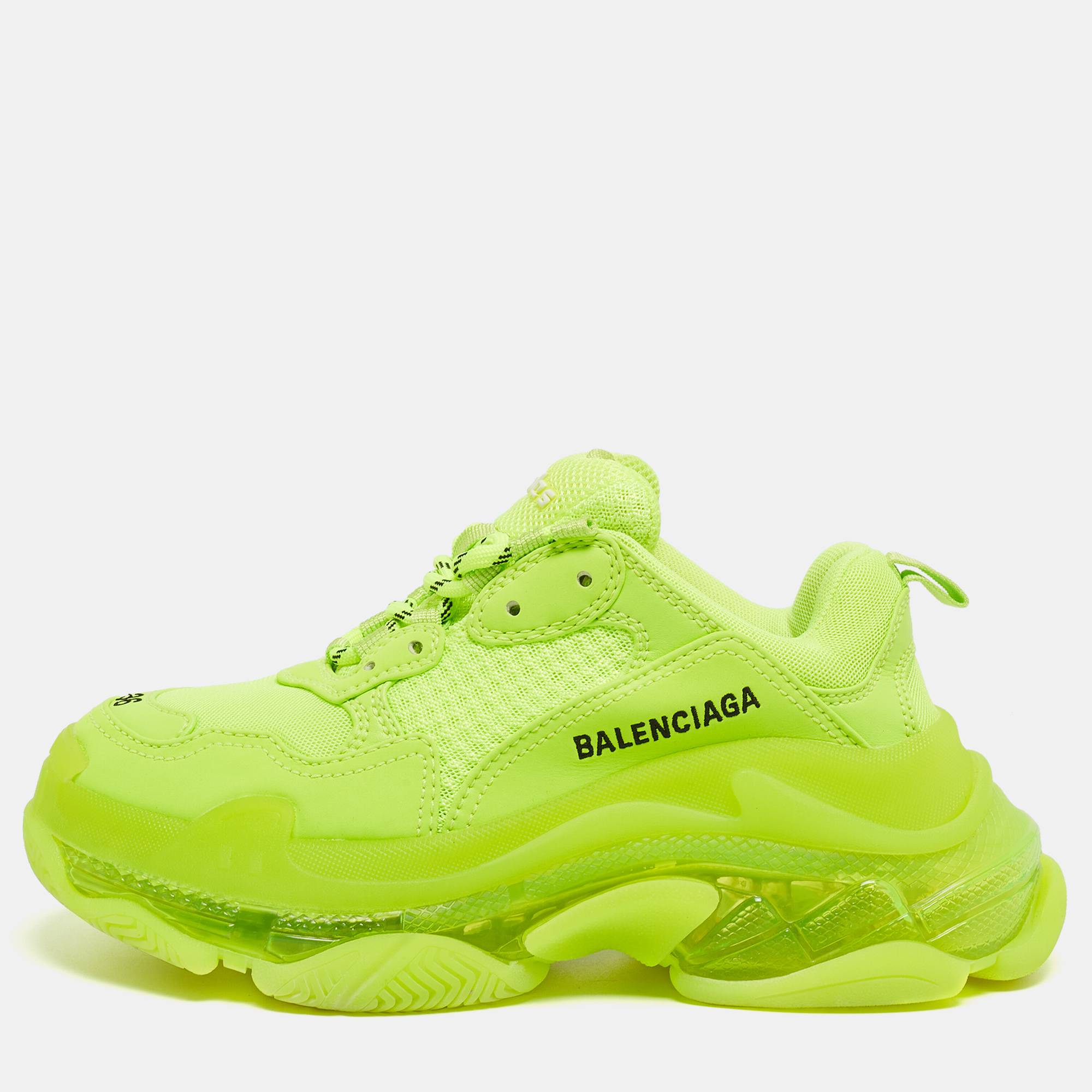Balenciaga Green Nubuck Leather And Mesh Triple S Clear  Sneakers Size 36