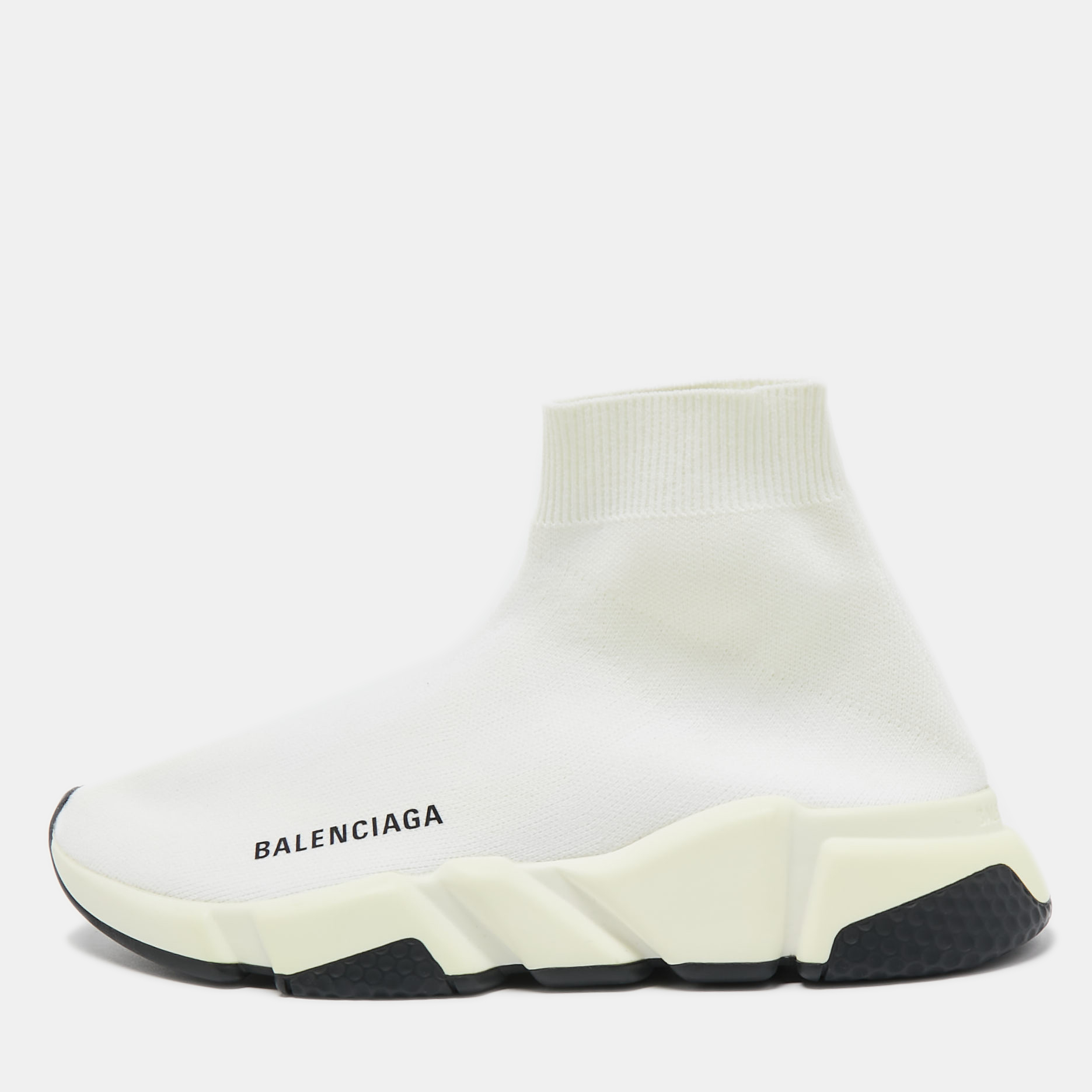 Balenciaga Off White Knit Fabric Speed Trainer Sneakers Size 37