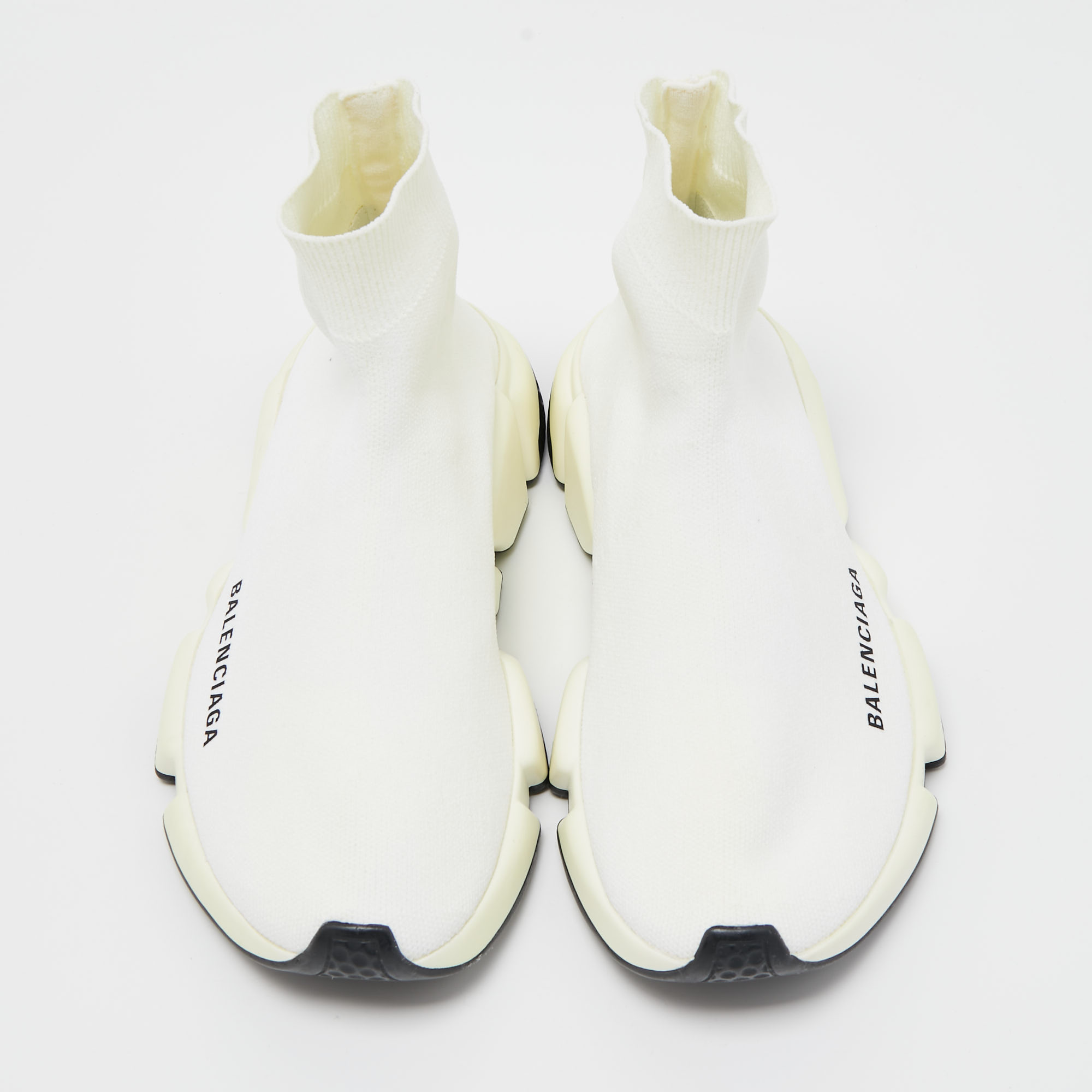 Balenciaga Off White Knit Fabric Speed Trainer Sneakers Size 37