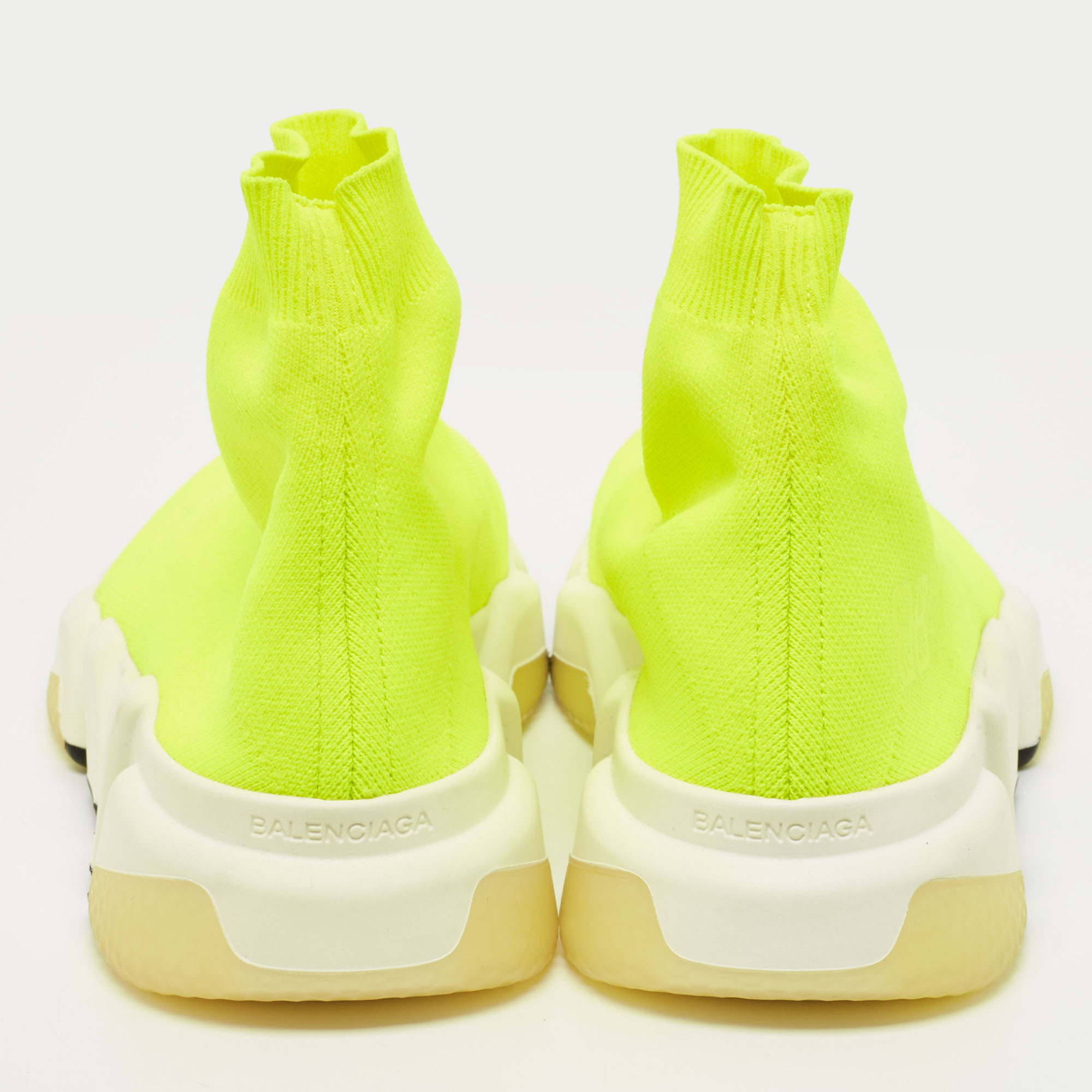 Balenciaga Neon Yellow Knit Fabric Speed Trainer Sneakers Size 39