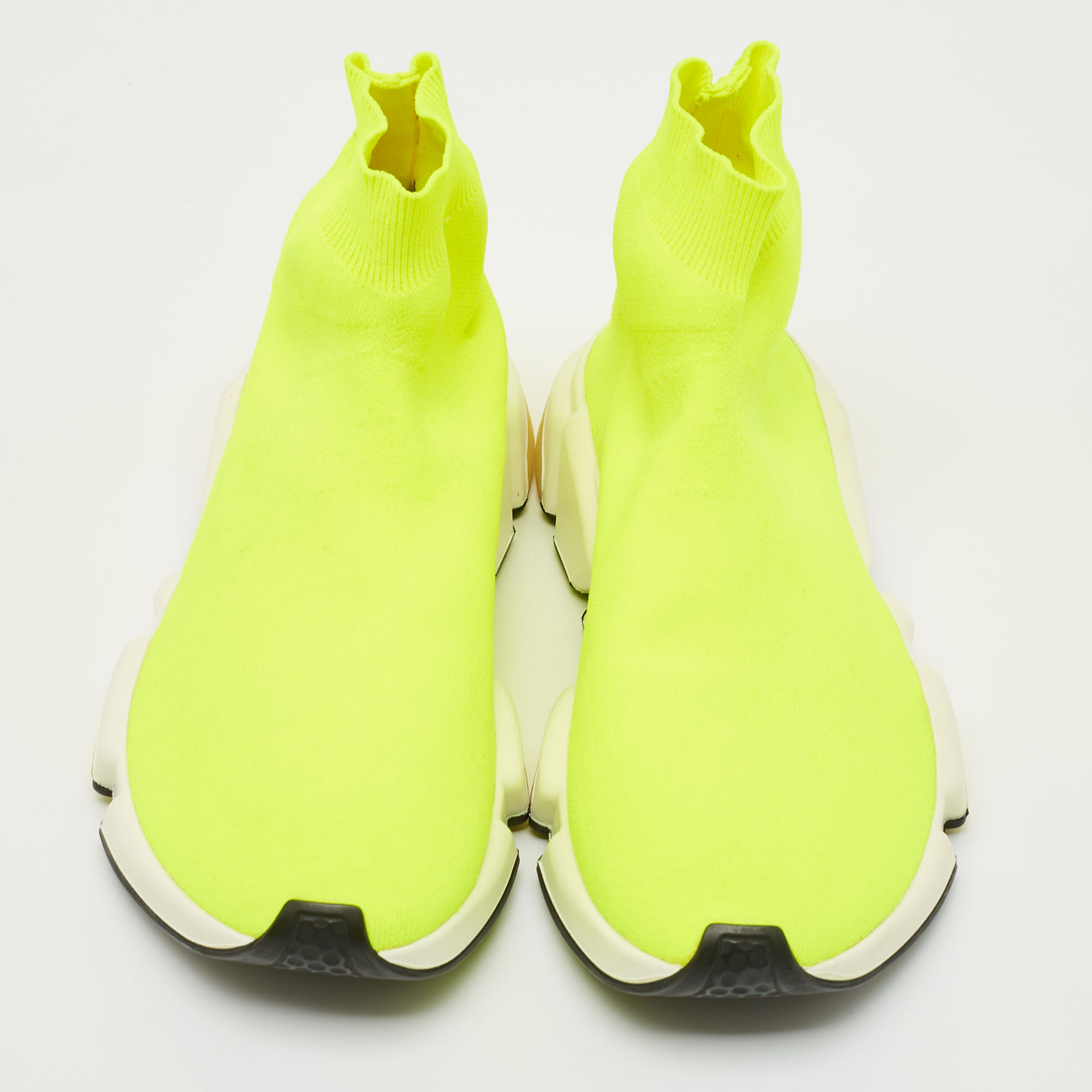 Balenciaga Neon Yellow Knit Fabric Speed Trainer Sneakers Size 39